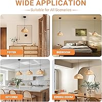 Vista 8 de Lámpara colgante a pilas con control remoto, lámpara colgante de batería, lámpara tejida de ratán sin necesidad de cableado, bombilla recargable