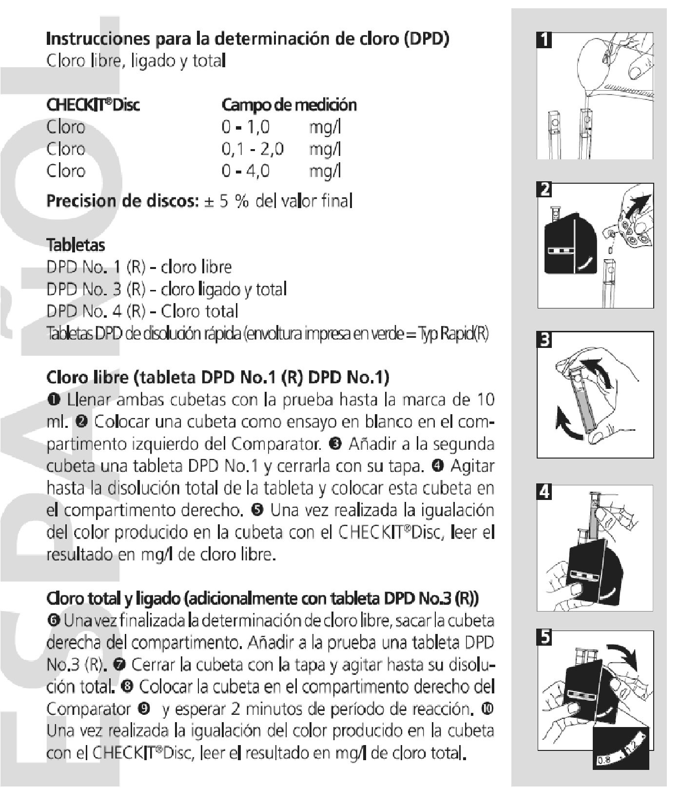 Lovibond Medidor Cloro Disco colorímetro. DPD 1 - DPD 3. Cloro Libre, Total y Combinado. Válido para Aguas potables (0-1 ppm) y Aguas de Piscina (0-4 ppm)