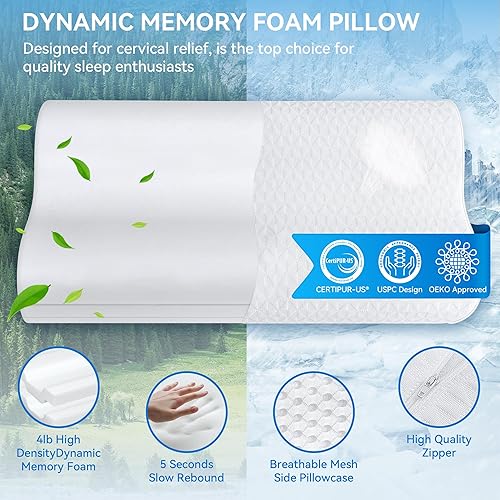 Miniatura 3 de Almohada cervical para el cuello tamaño King  Almohadas refrescantes de espuma viscoelástica dinámica para dormir, contorno ajustable ergonómico