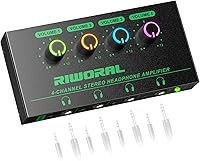 Vista 1 de Amplificador de auriculares de 4 canales con entrada de conector TRS de 0.138 in/0.250 in/ para DJ mezclador amplificador divisor con 8 puertos