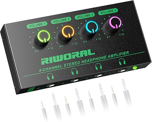 Amplificador de auriculares de 4 canales con entrada de conector TRS de 0.138 in0.250 in para DJ mezclador amplificador divisor con 8 puertos de