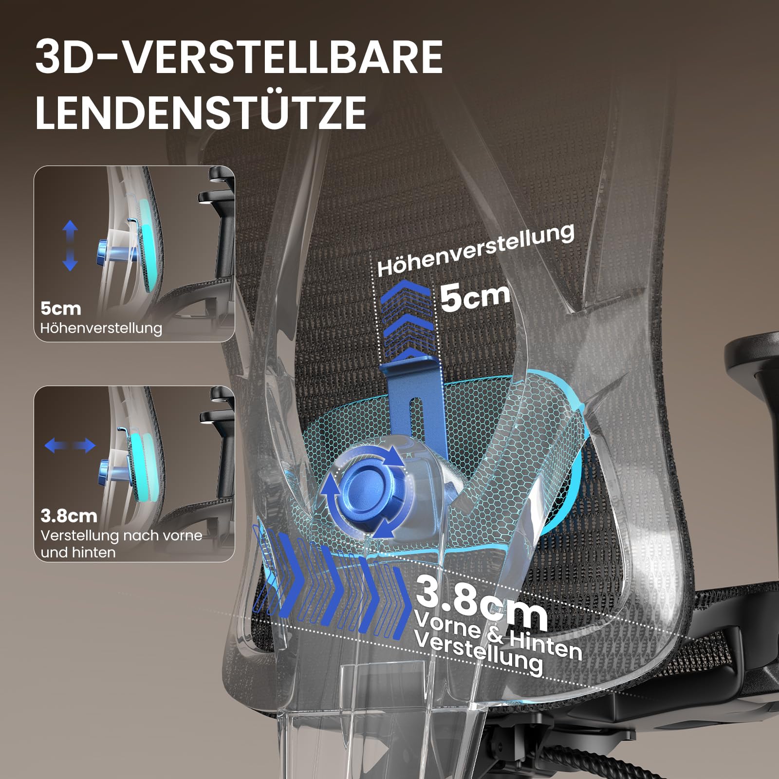 naspaluro Ergonomischer Bürostuhl, Schreibtischsessel mit Kopfstütze, 3-stufig Verstellbarer Rückenlehne, Stabiler Drehstuhl bis 150kg belastbar, Computerstuhl für Büro und Homeoffice, Schwarz
