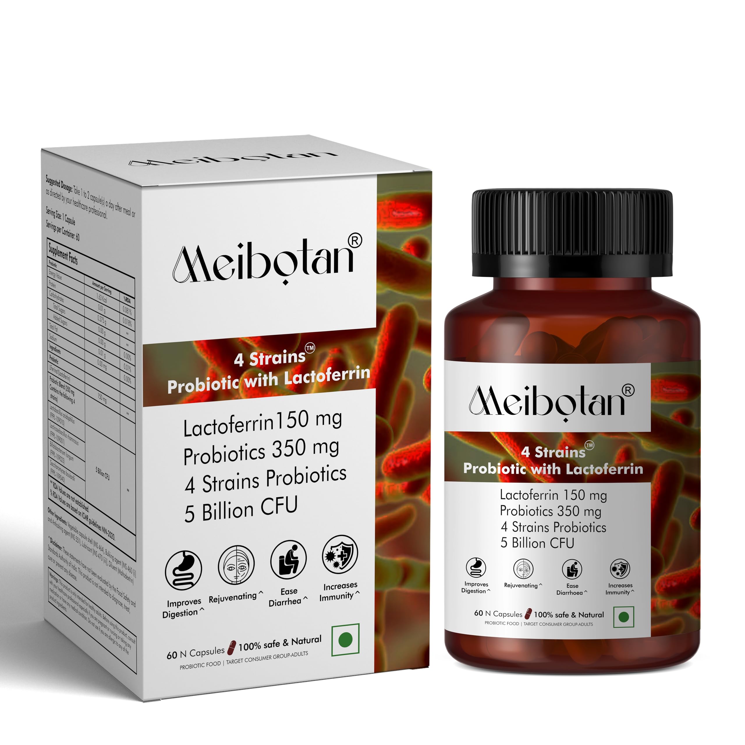 lactoferrin with Probiotics 5 Billion CFU For Men & Women immune system Regulates iron metabolism Digestion Immunity Support 60 Veg Capsules