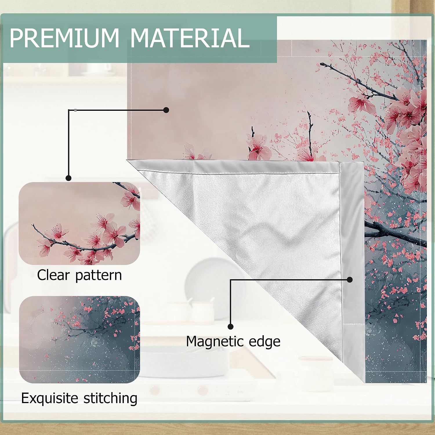 Cherry Blossom Refrigerator Magnet Cover,Pink Flowers Washable Dishwasher Magnets Decorative Cover,Home Kitchen Decorative Dishwasher Front Panel Cover 23x26 Inch image 5