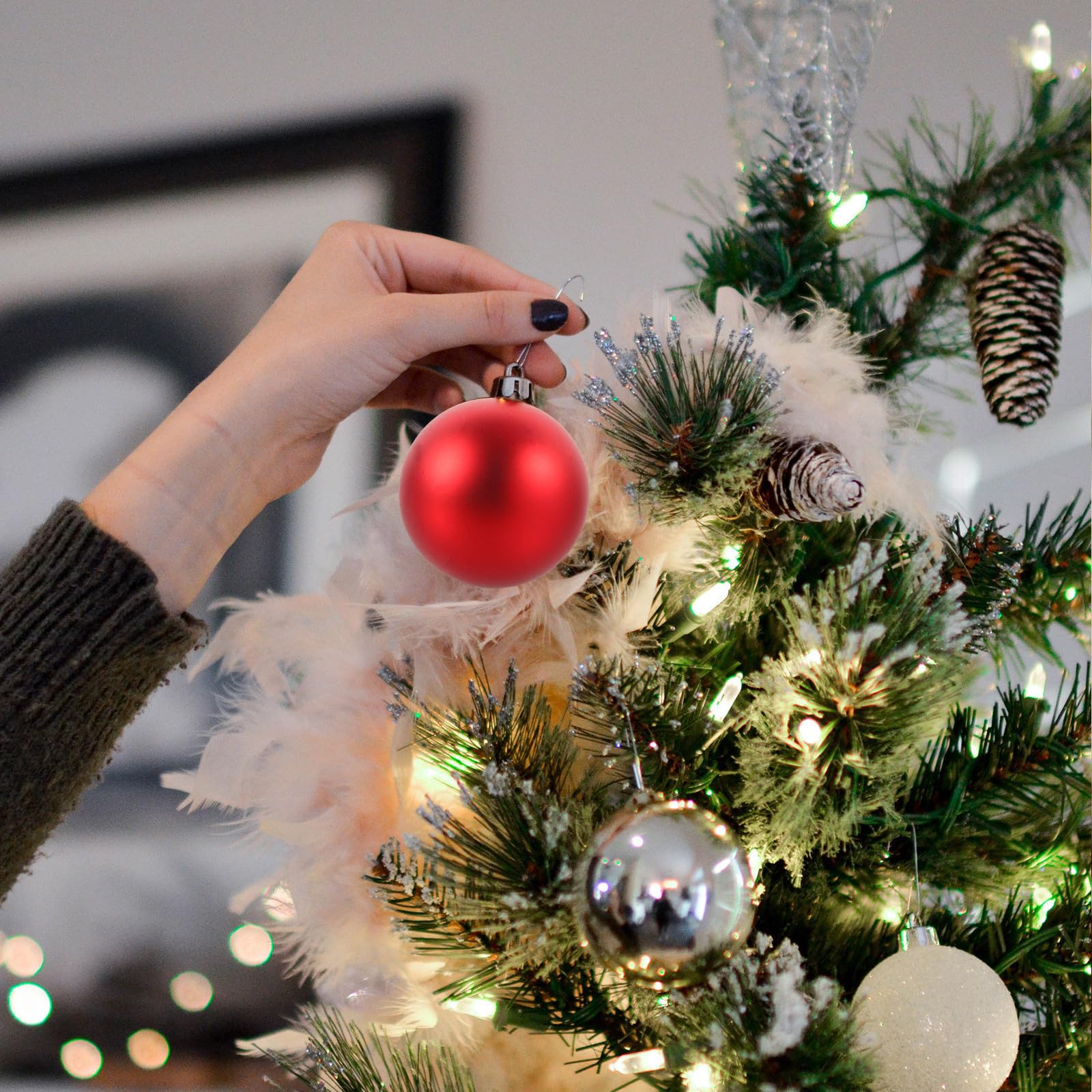 TOYANDONA 90 Stück Weihnachtsbaumschmuck Rote Kugeln aus Kunststoff für