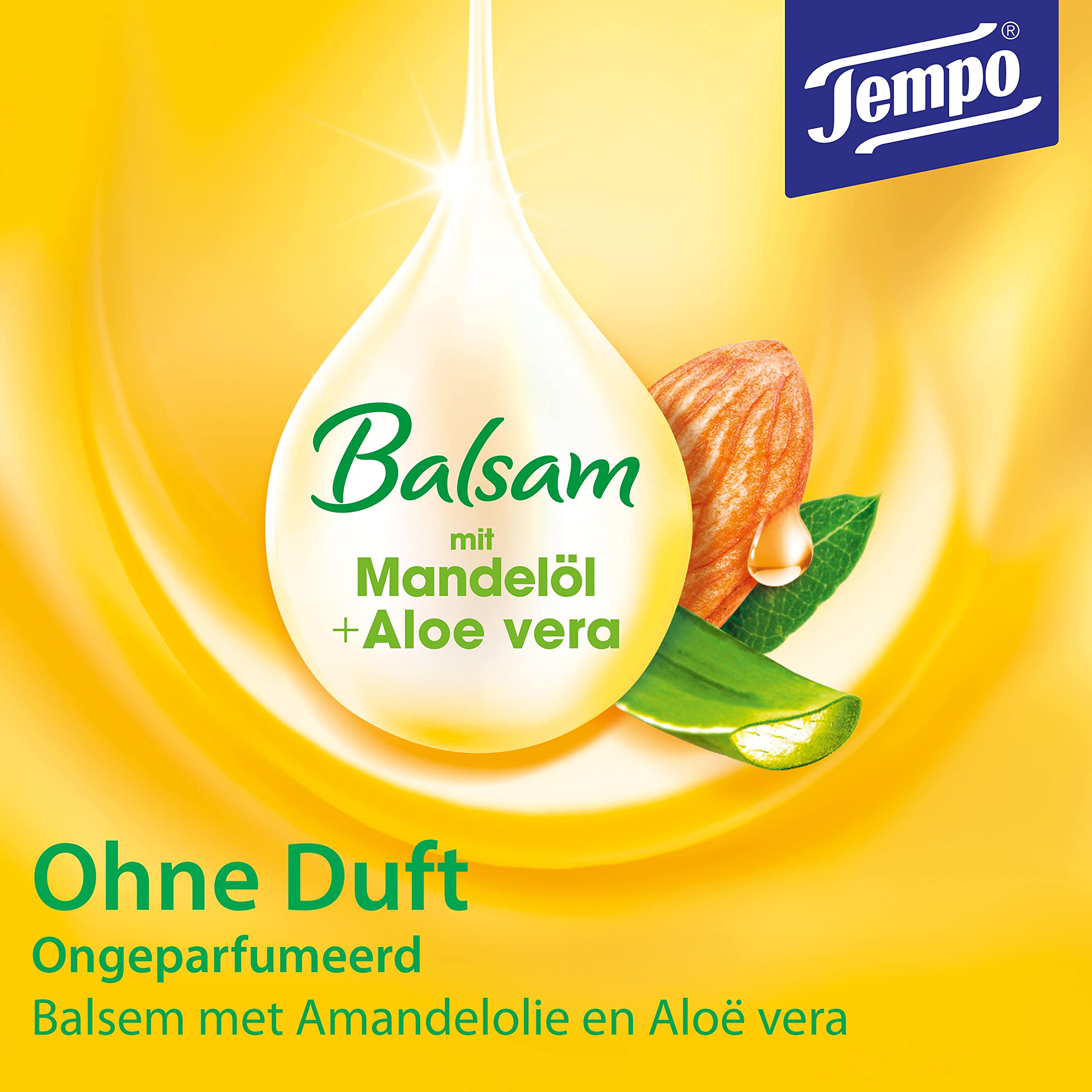 Tempo soft & sensitive Taschentücher Box - Megapack - 12 Boxen , 90 Tücher pro Box - Papiertaschentücher mit Mandelöl und Aloe Vera, waschmaschinenfest
