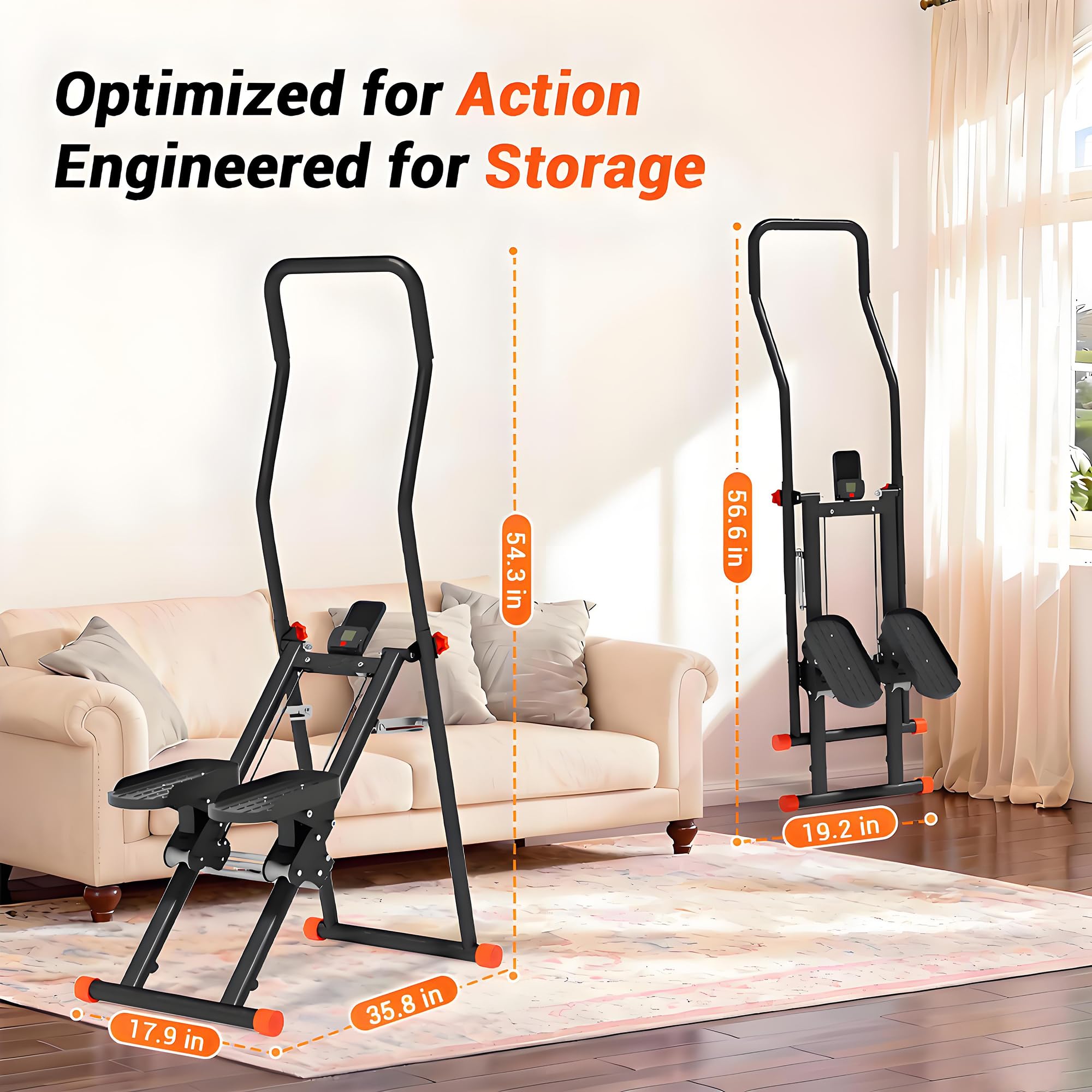 2026 Stair Stepper Home Fitness, Faltbares Treppensteiger mit 3 Stufen Widerstand, 110kg Tragkraft & Verstellbaren Lenker/Pedale, Ganzkörper-Workout Vertical Climber mit LCD-Display für Zuhause/Büro