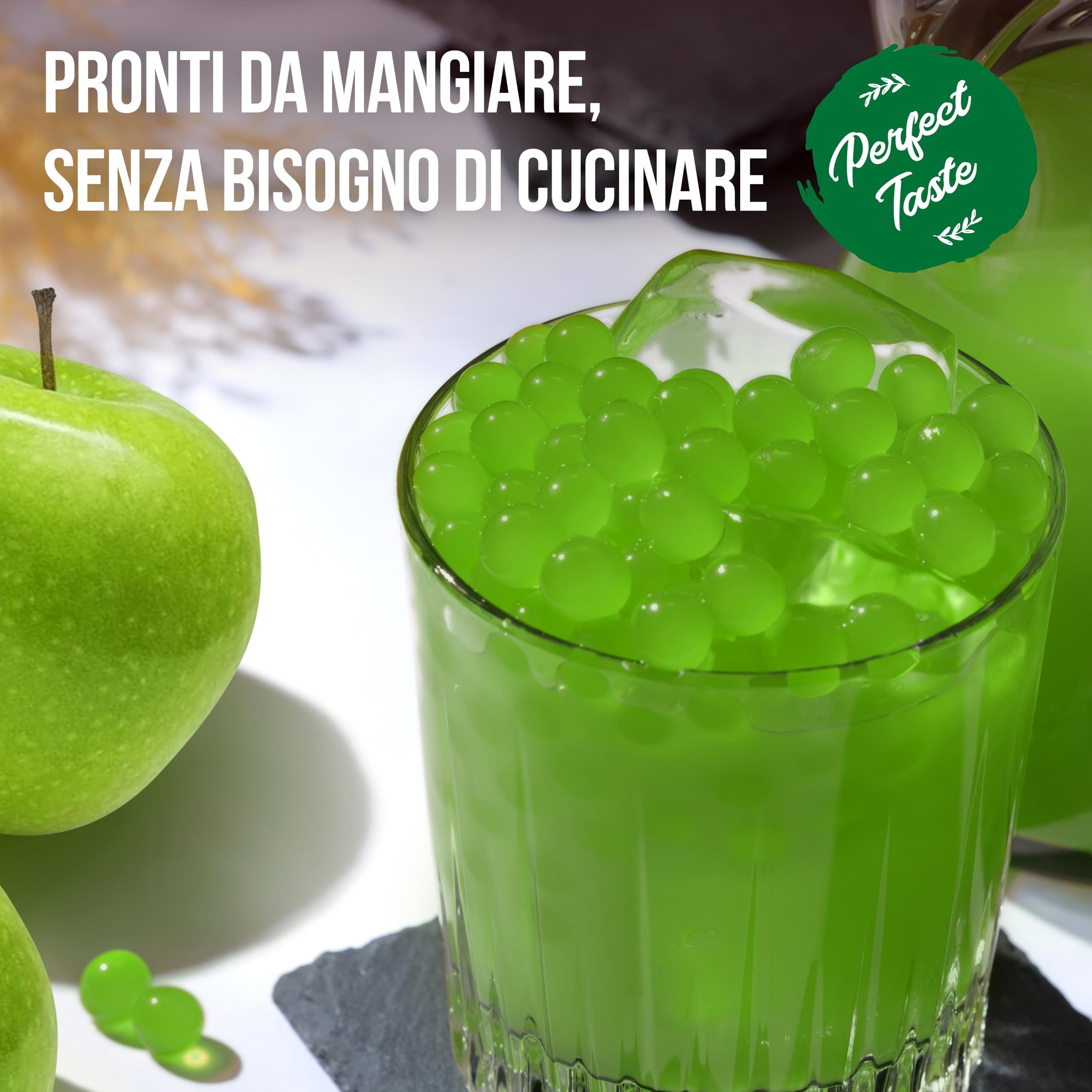POPPING BOBA - Sferette alla frutta per Bubble Tea - Mela verde - 1 kg - nessun colorante artificiale, basso contenuto di zucchero, succo di frutta vero, 100% vegan e senza glutine