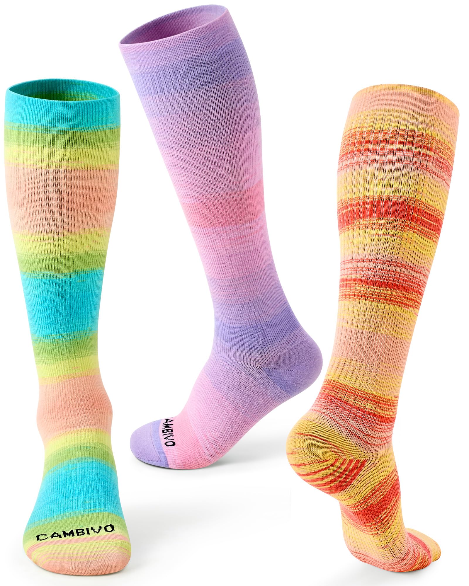 Cambivo Unisex Dreamglow Mix 3 Pairs Compression Socks For Women & Men, 15-20 Mmhg Graduated Flight Socks With Arch Support For Travel, Work & Daily Wear