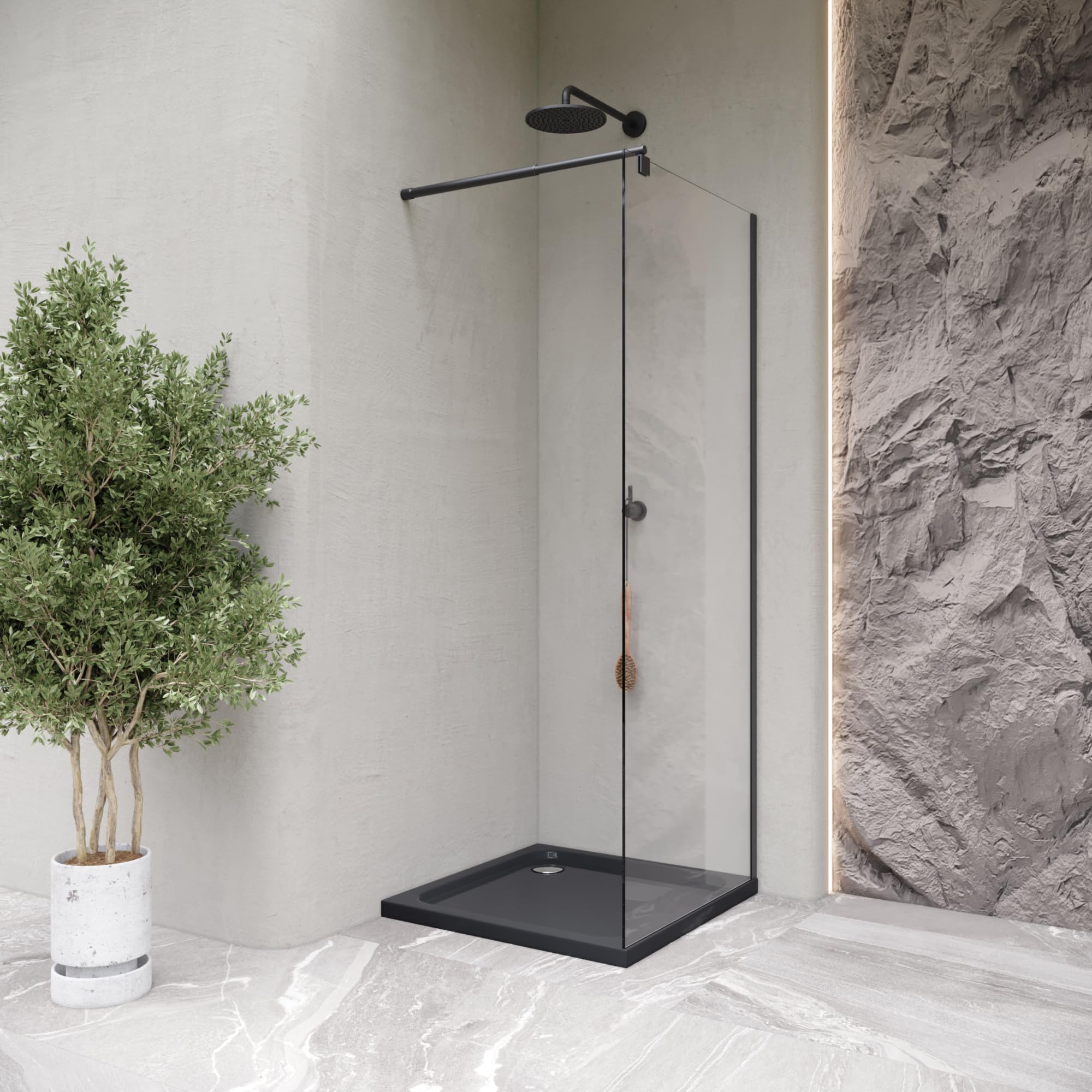 Duschwanne SHIMMER 95x95 cm – Flache Duschtasse aus hochwertigem Sanitäracryl in Schwarz, inkl. Ablaufgarnitur (Siphon) mit Geruchsverschluss, extra stabil & pflegeleicht