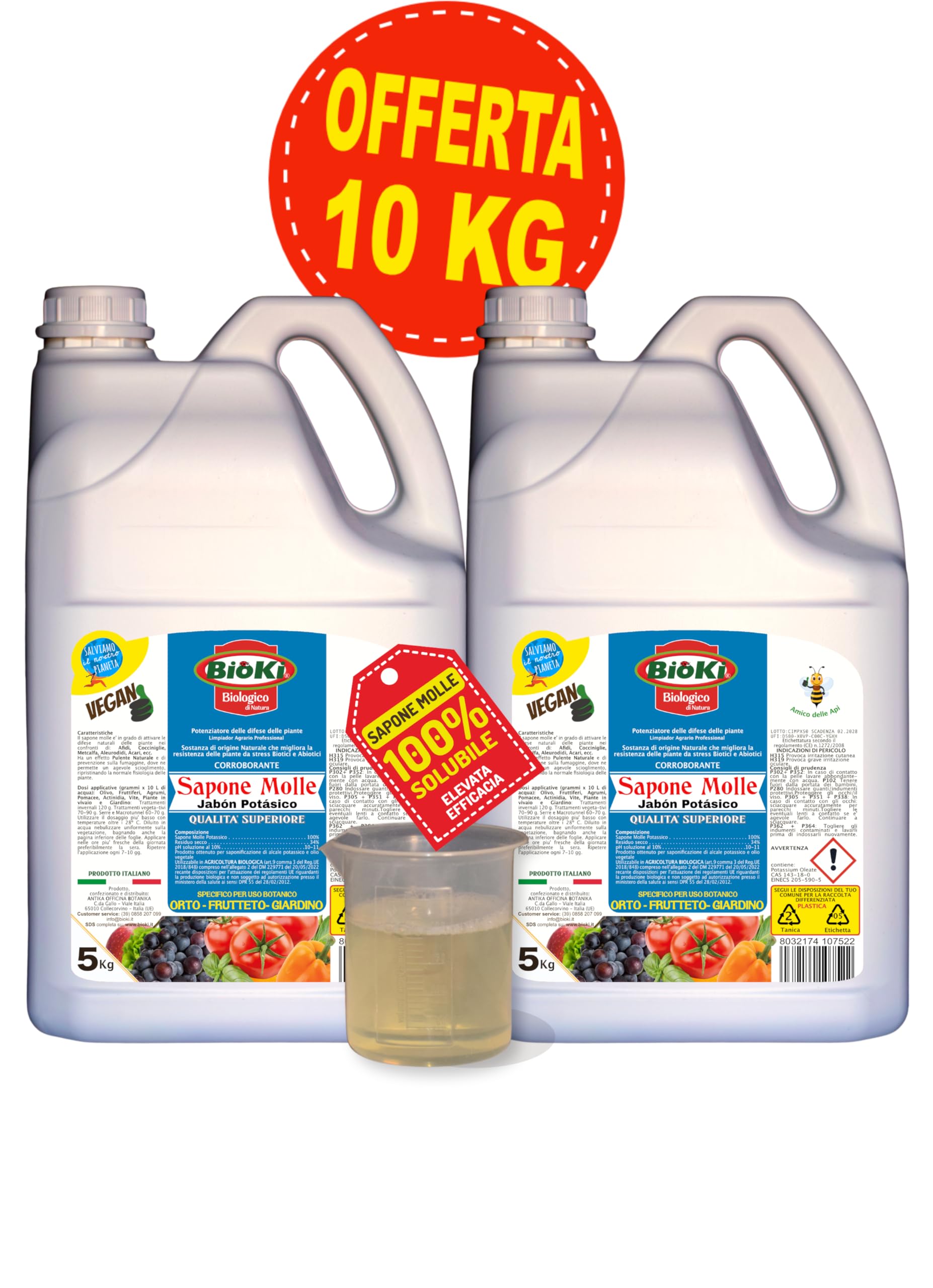 Sapone Molle Potassico Alta concentrazione e Efficacia in presenza di insetti, malattie, fumaggine - lavamelata. FORMATO GRAN RISPARMIO (2 Taniche da 5 Kg)