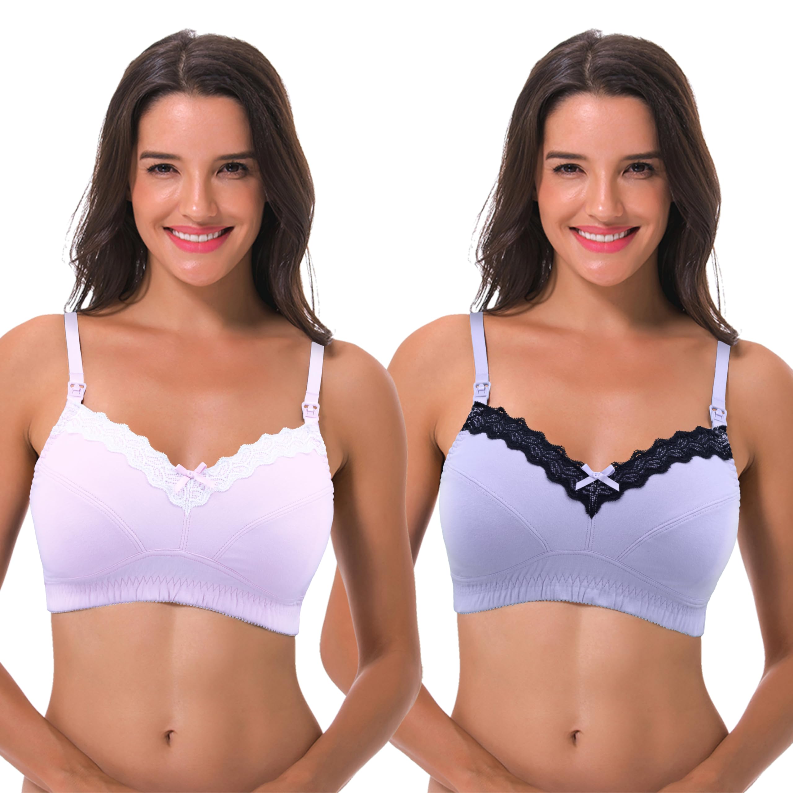 Curve Muse- Reggiseno per Allattamento, in Cotone, Senza Ferretto | Bordo in pizzo, Spalline regolabili, Chiusura a Gancetti, Elastan, Effetto Lifting, Modellante