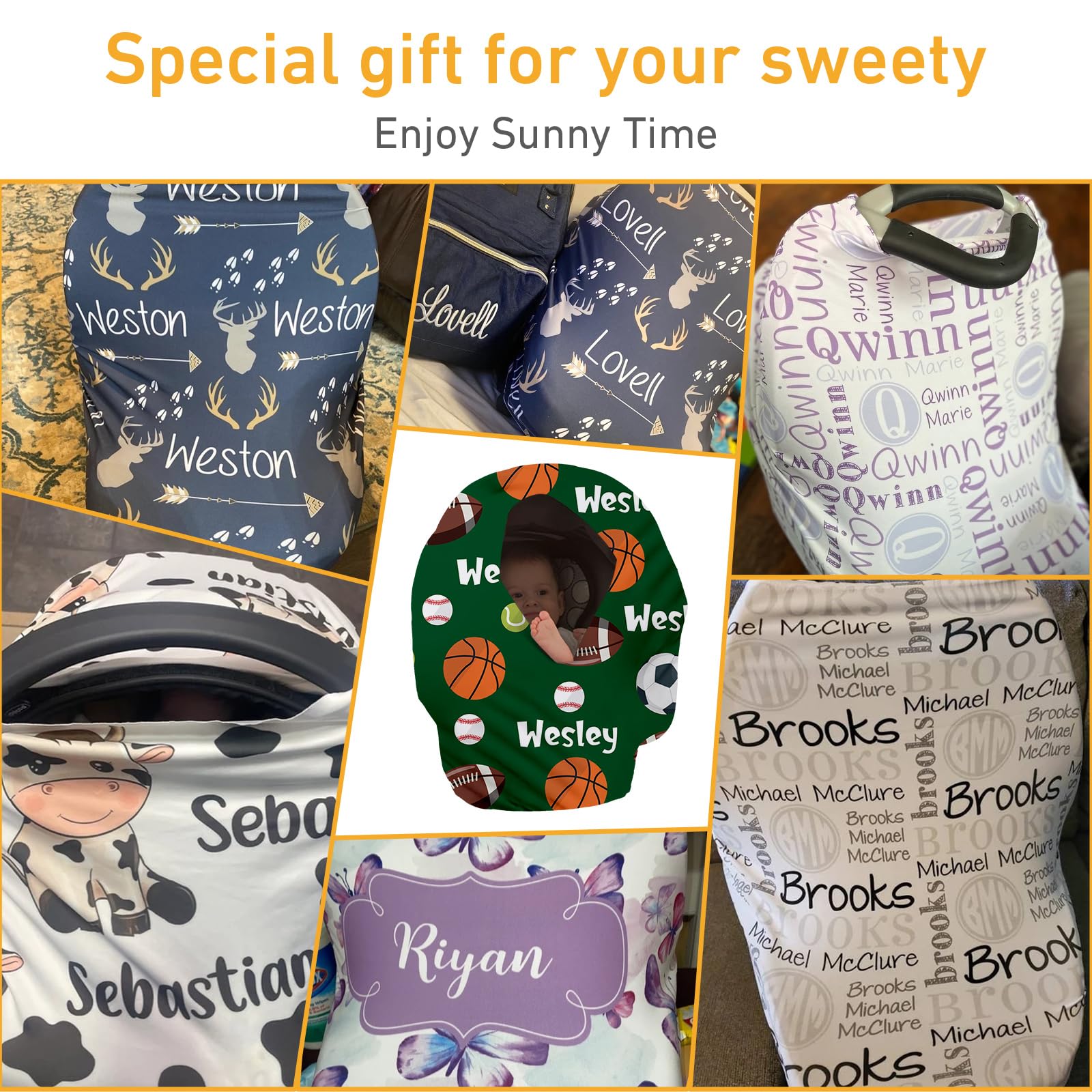 Personalised 7 in 1 Car Seat Cover for Girls and Boys - Multipurpose Breast Feeding Cover, Green Sport Pattern Nursing Cover, Grocery Cart Cover - Birthday Gift for Babies(27