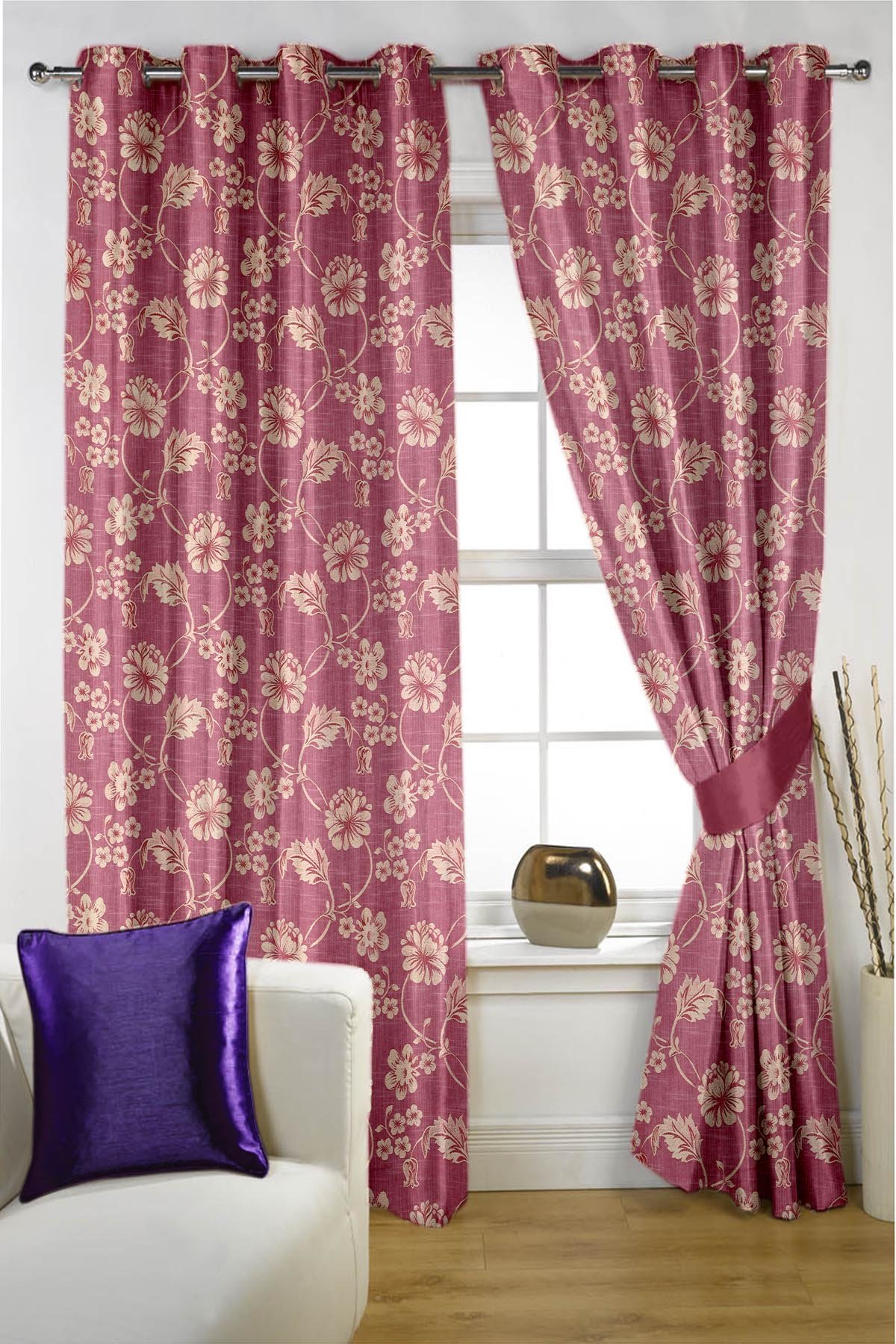 Polycotton Floral Pink Window Curtain