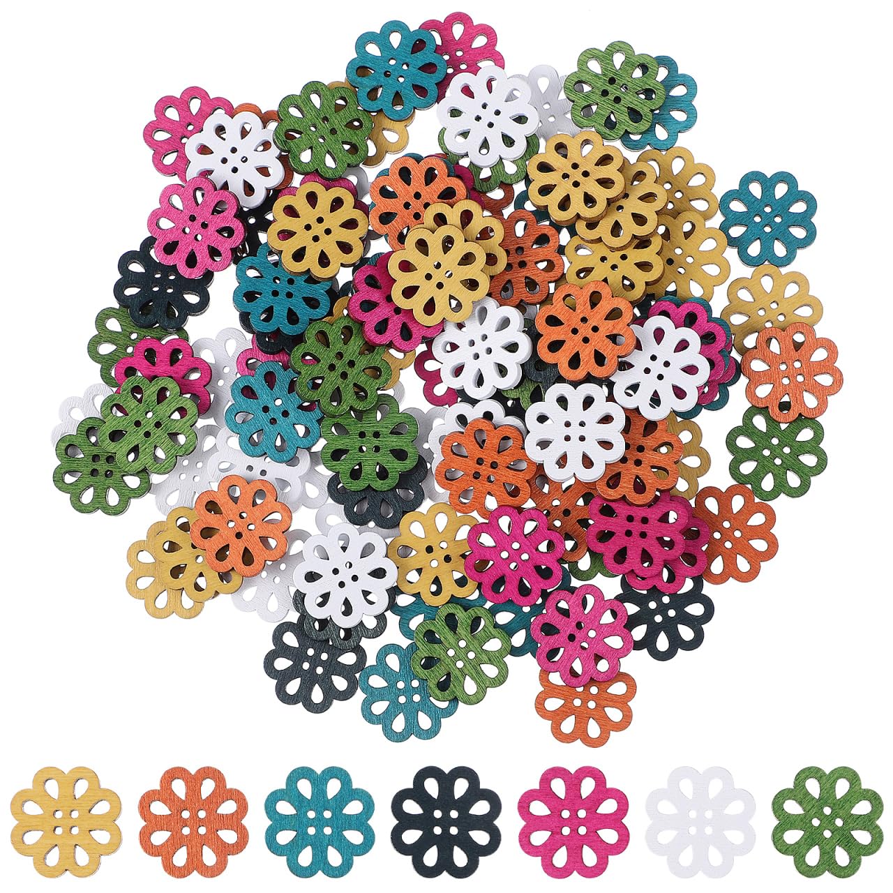 Healifty 100 Stück Holzknöpfe Vintage Cartoon Gänseblümchen Knöpfe zum Nähen Basteln Scrapbooking