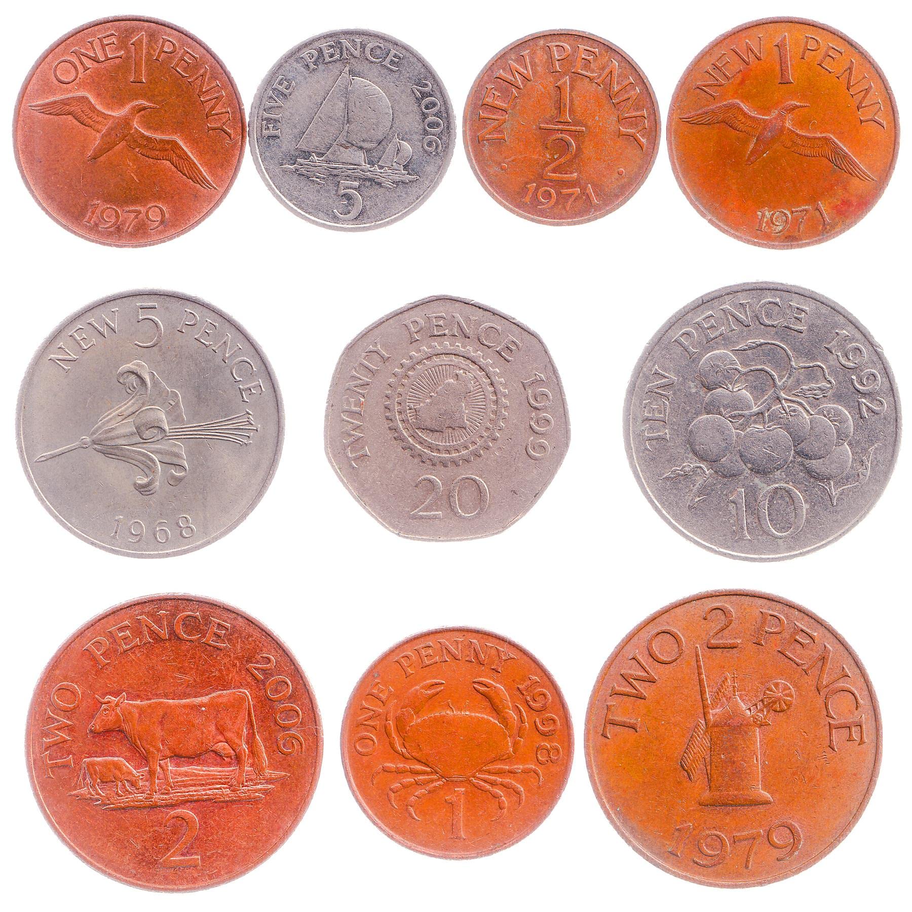 10 Guernsey Coins from Europe