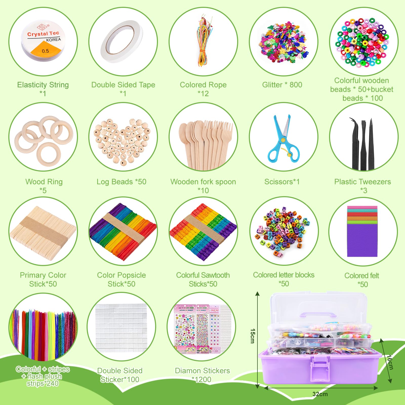 TOSUTO 3800+Pièces Kit Bricolage Enfant,livré dans une boîte de rangement pliable,DIY Activites Manuelles,cadeau de bricolage pour Noël,fête des enfants,cadeau pour filles et garçons de 4,5,6,7,8 ans