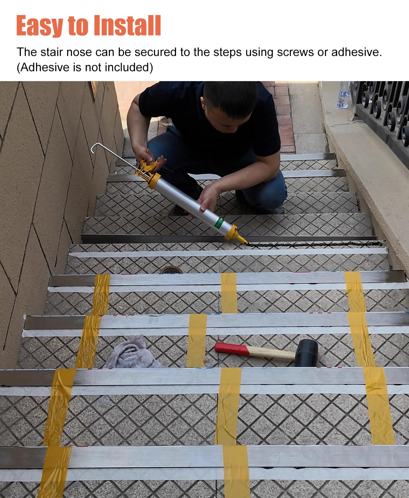 Perfil de Borde Perfil Antideslizante de Acero Inoxidable para Escaleras, Tira de Remate para Escaleras Exteriores, Protector de Bordes de Escalones(L 150cm (59"),W 7cm(2 3/4"))