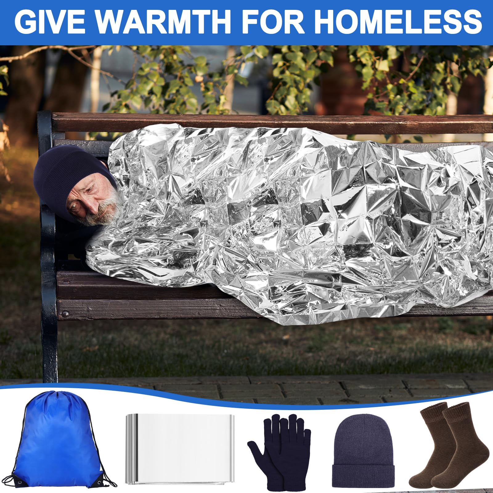 Coume Homeless Care Paket Supplies Hygiene-Kit Winter Beanie Halswärmer Handschuhe Kordelzug Taschen für Männer Frauen