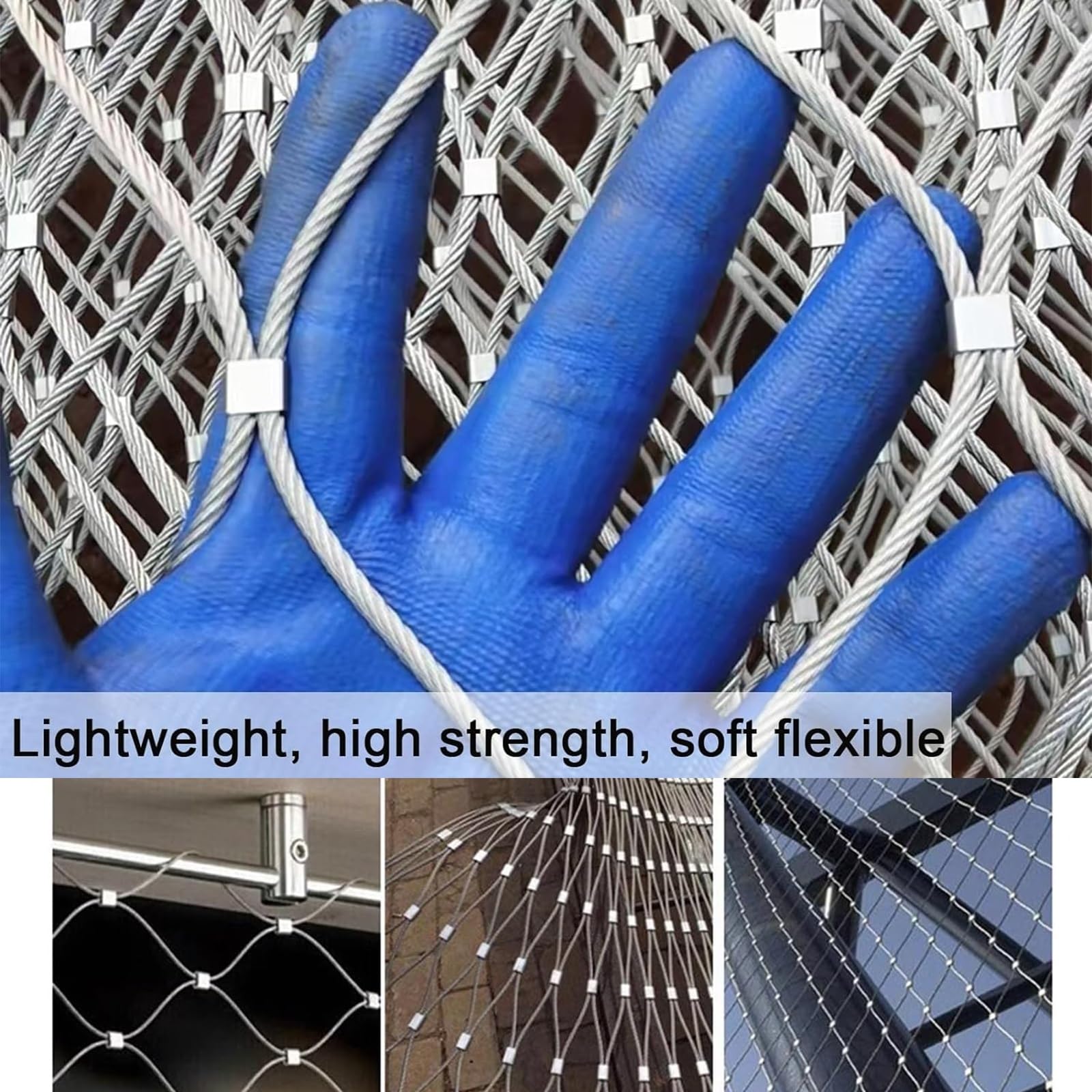 Malla de cuerda de acero inoxidable, red de seguridad flexible, malla de alambre resistente al calor, red de barrera para exteriores resistente a los impactos (1,3 x 9 m de alto x 4,26 x 29,5 pies