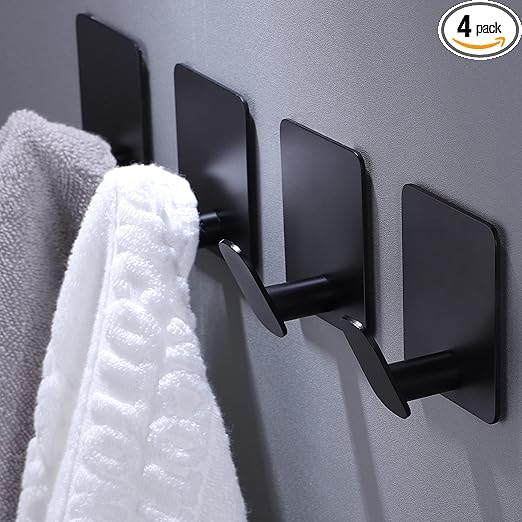 DELITON Adhesive Hooks - 4 Pack Towel/Coat Hooks Wall Hook Stick