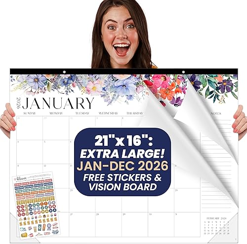 Miniatura 10 de bloom daily planners Calendario de Escritorio GRANDE 2026 - Calendario de Pared XL de enero a diciembre - 21" x 16" Planificador Mensual de Greenery