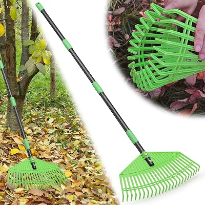 Garden Leaf Rake, 16.5โ Wide Plastic Leaf Rake for Lawn with 60โ Long Handle,Heavy Duty Plastic Yard Raking Tools for Lawn Turf Leaves Grass Thatch Debris Pine Needle Cleanup, Lightweight for Kids
