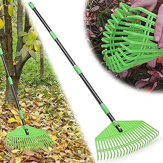 Garden Leaf Rake,16.5” Wide Plastic Leaf Rake for Lawn with 60” Long Handle, Plastic Yard Raking Tools for Lawn Turf Leaves Grass Thatch Debris Pine Needle Cleanup, Lightweight for Kid