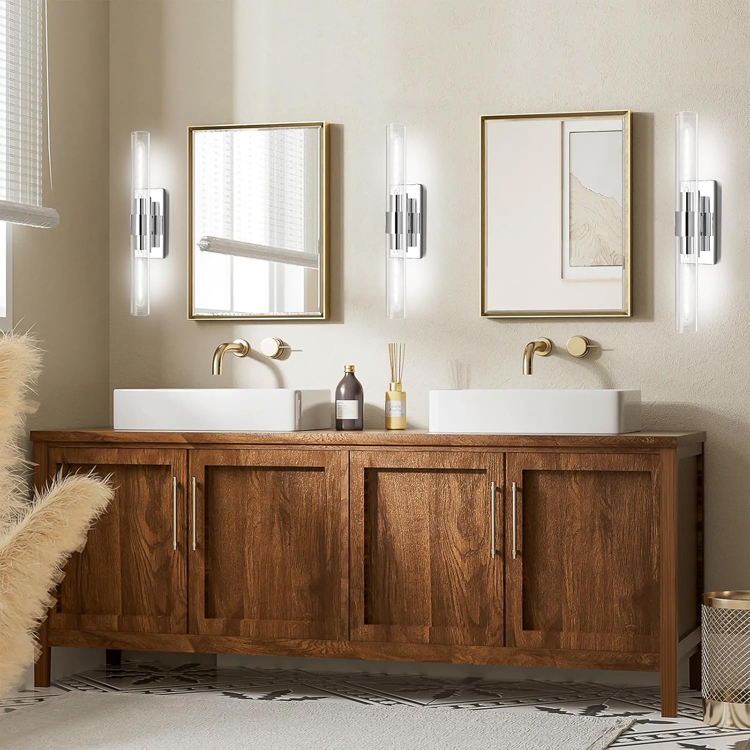 Nickle Wall Sconce, 22.8" Vanity Lights for Bathroom, Sconces Wall Lighting 2-Light, Modern Wall Lamps for Bedroom Living Room Bathroom Hallway