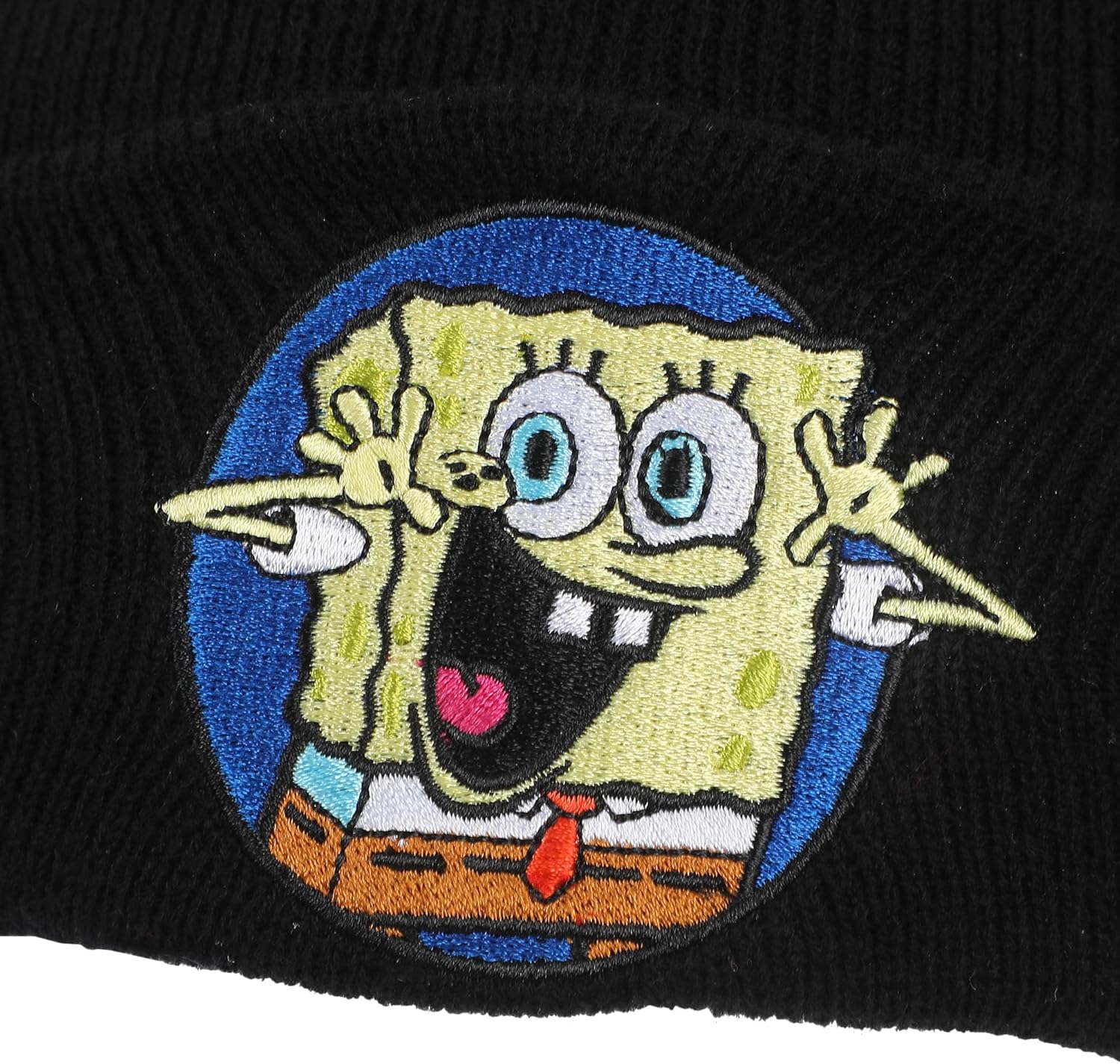 Spongebob Square Pants Embroidered Circle Character Patch On Black Cuff Beanie - Image 4