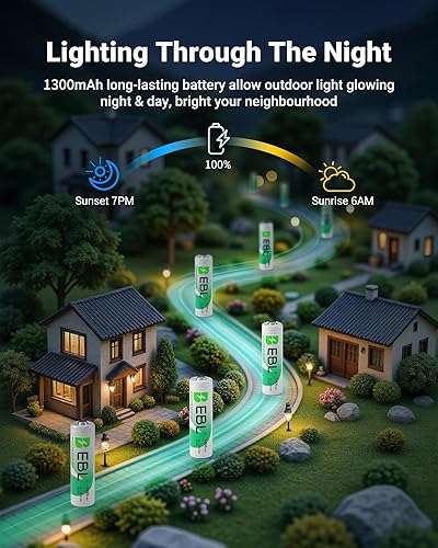 Miniatura 2 de EBL Batería solar AA AAA recargable para luces solares al aire libre, NIMH precargada 1.2V recarga hasta 1200 veces para jardín paisajismo luces