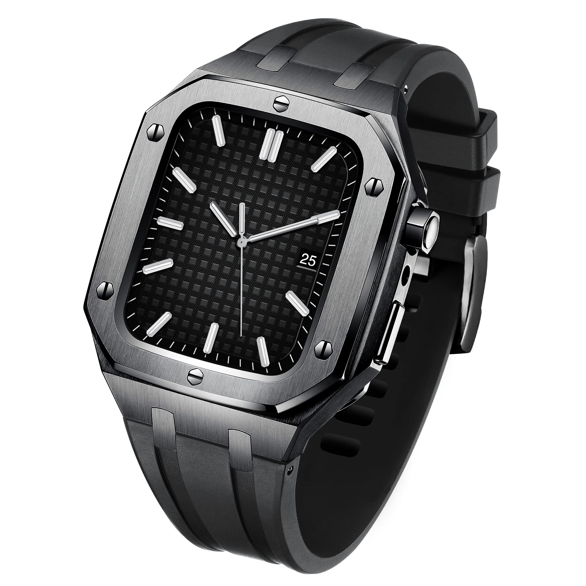 MSF TRADERS Rubber Strap Metal Bezel for iwatch Watch SE/4/5/6/7 Apple Mod Watch Accessories Replace