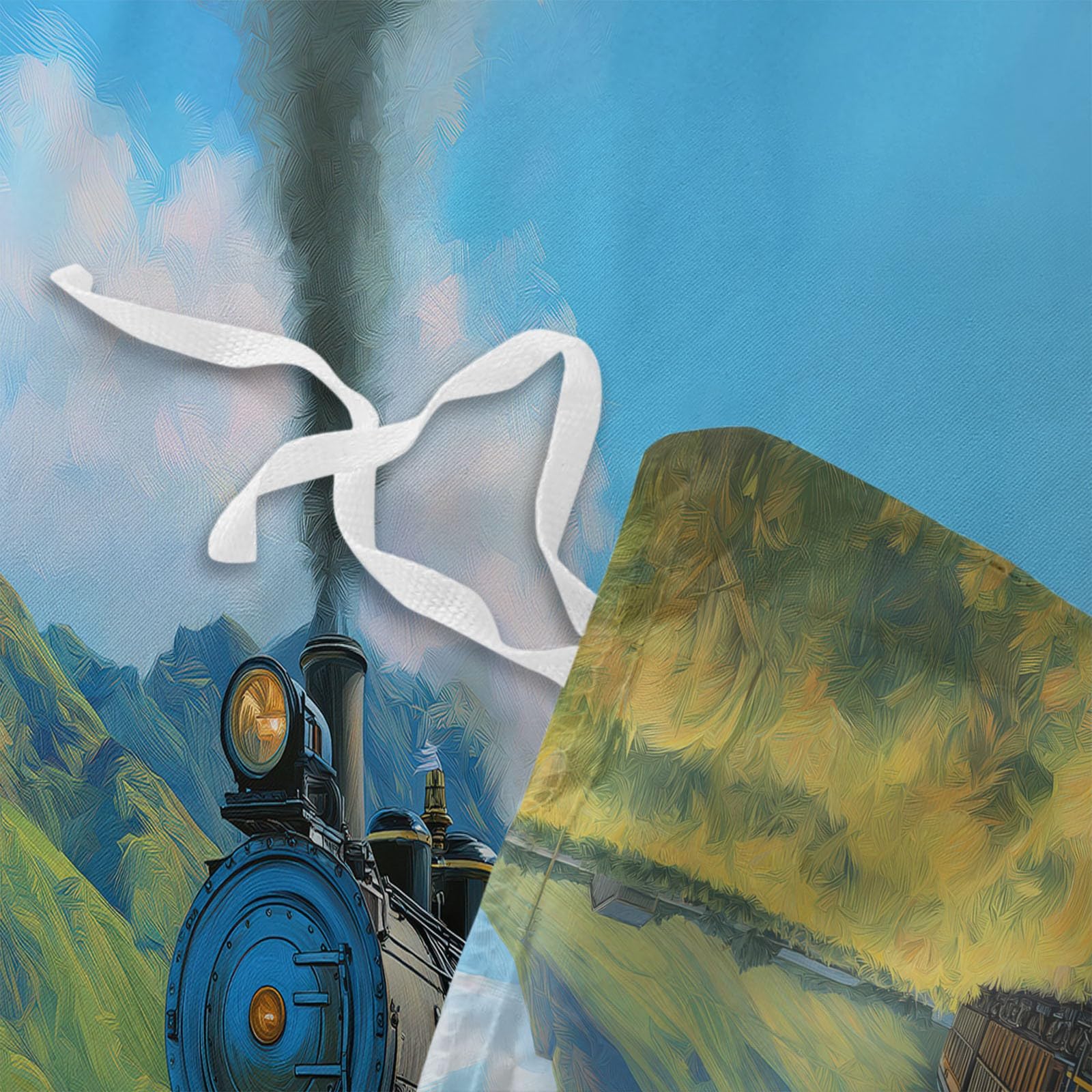 Generisch Zielona pościel 220 x 240 cm, poszewka na kołdrę z mikrofibry z zamkiem błyskawicznym – surrealizm, lokomotywa parowa, oddychająca poszewka na kołdrę, zestaw 3-częściowy, dla niemowląt