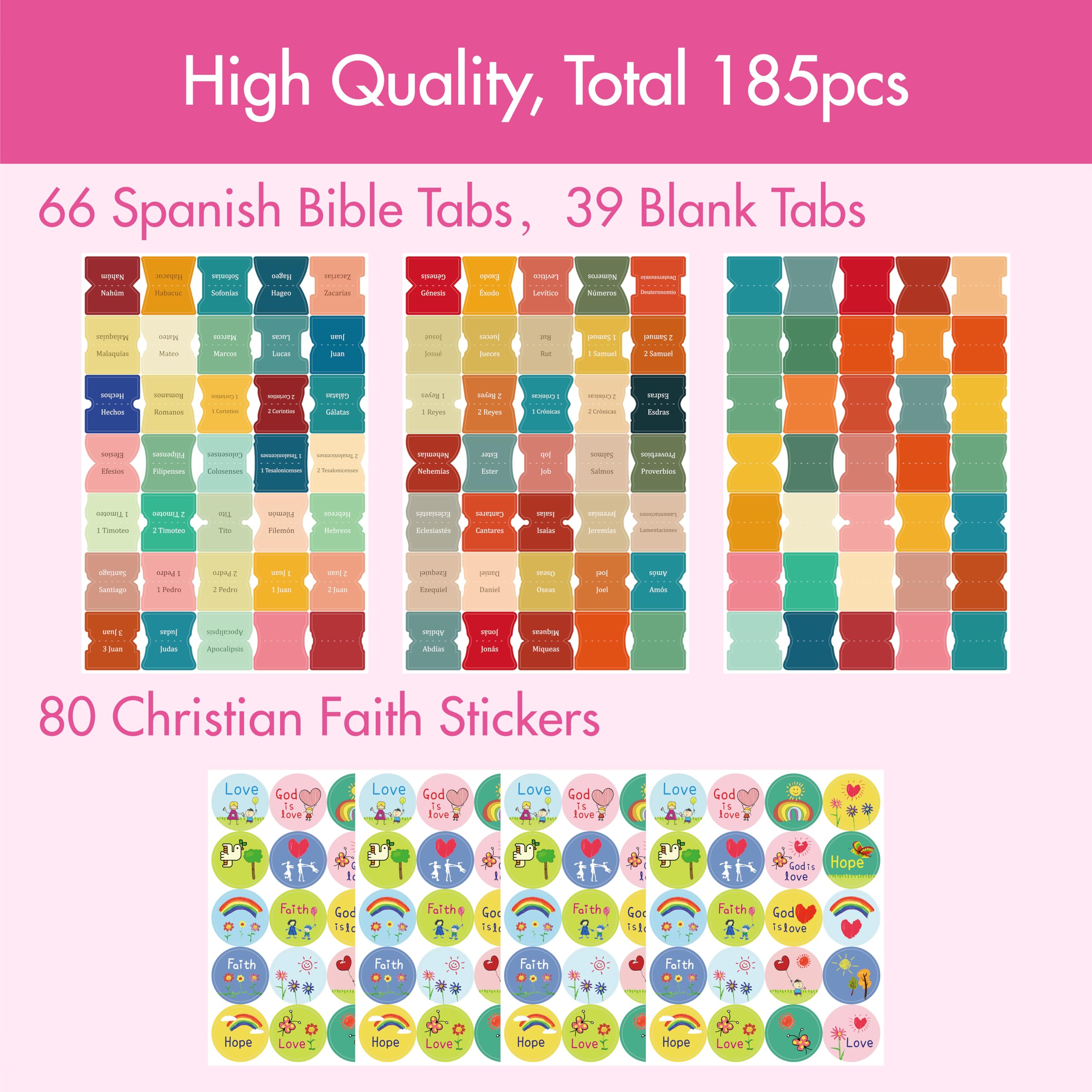 Pestañas de Índice de la Biblia en Español, Juego de Pestañas Laminadas, 80 Stickers Autoadhesivas con Guía de Alineación