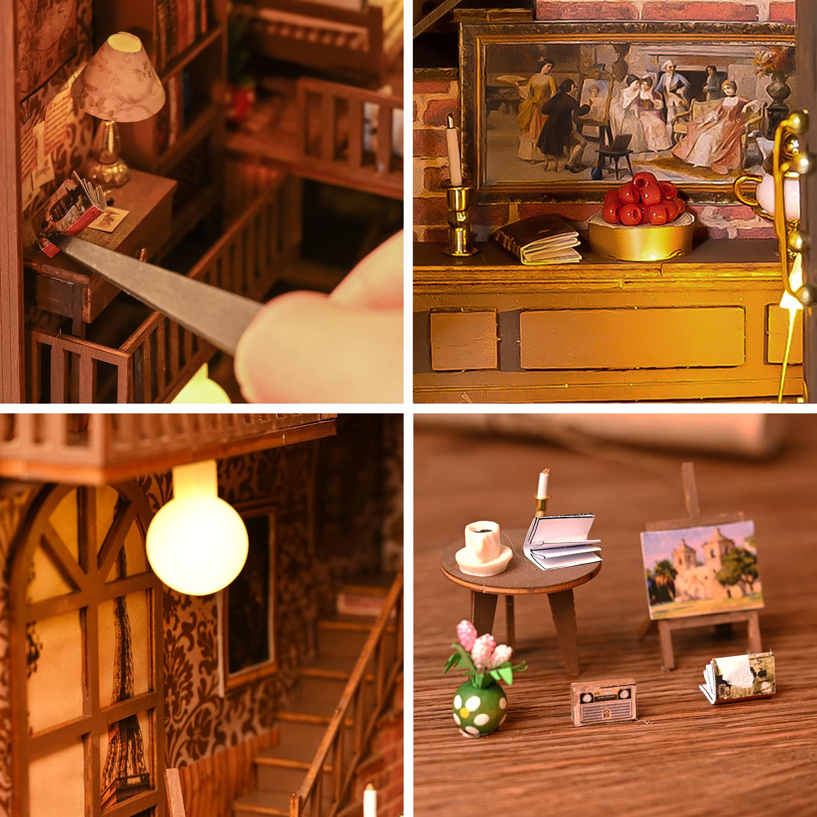 Spilay DIY Dollhouse Miniature Book Nook Assemble Kit,3D Wooden Puzzle Bookshelf Insert Decor with Light,Bookends Model Build-Creativity Kit for Kids Adults Women Birthday Gift (NO.9 Secret Castle) 4