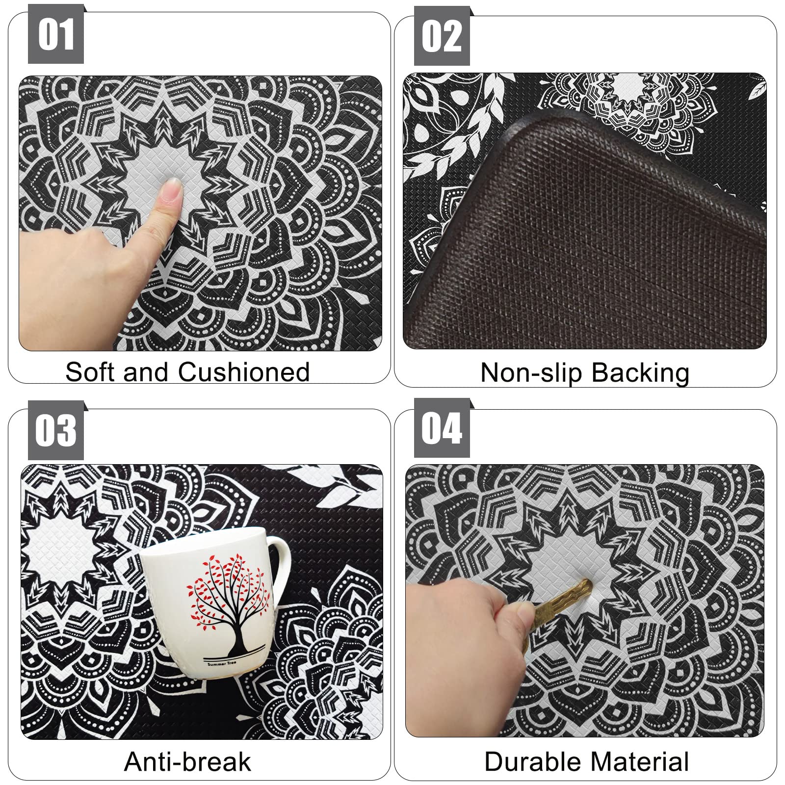 Jorkei Kitchen Mat, [2 PCS] Kitchen Rugs, Cushioned Anti-Fatigue Non-Skid Waterproof Rugs, Ergonomic Comfort Standing Mat For Kitchen, Floor, Sink, Laundry, (Black