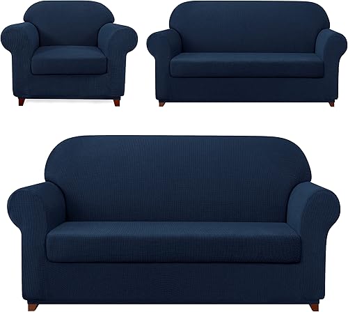subrtex Juego de 6 fundas para sofá de dos plazas y fundas para silla, protector elástico lavable para perros y mascotas (azul marino, silla, sofá
