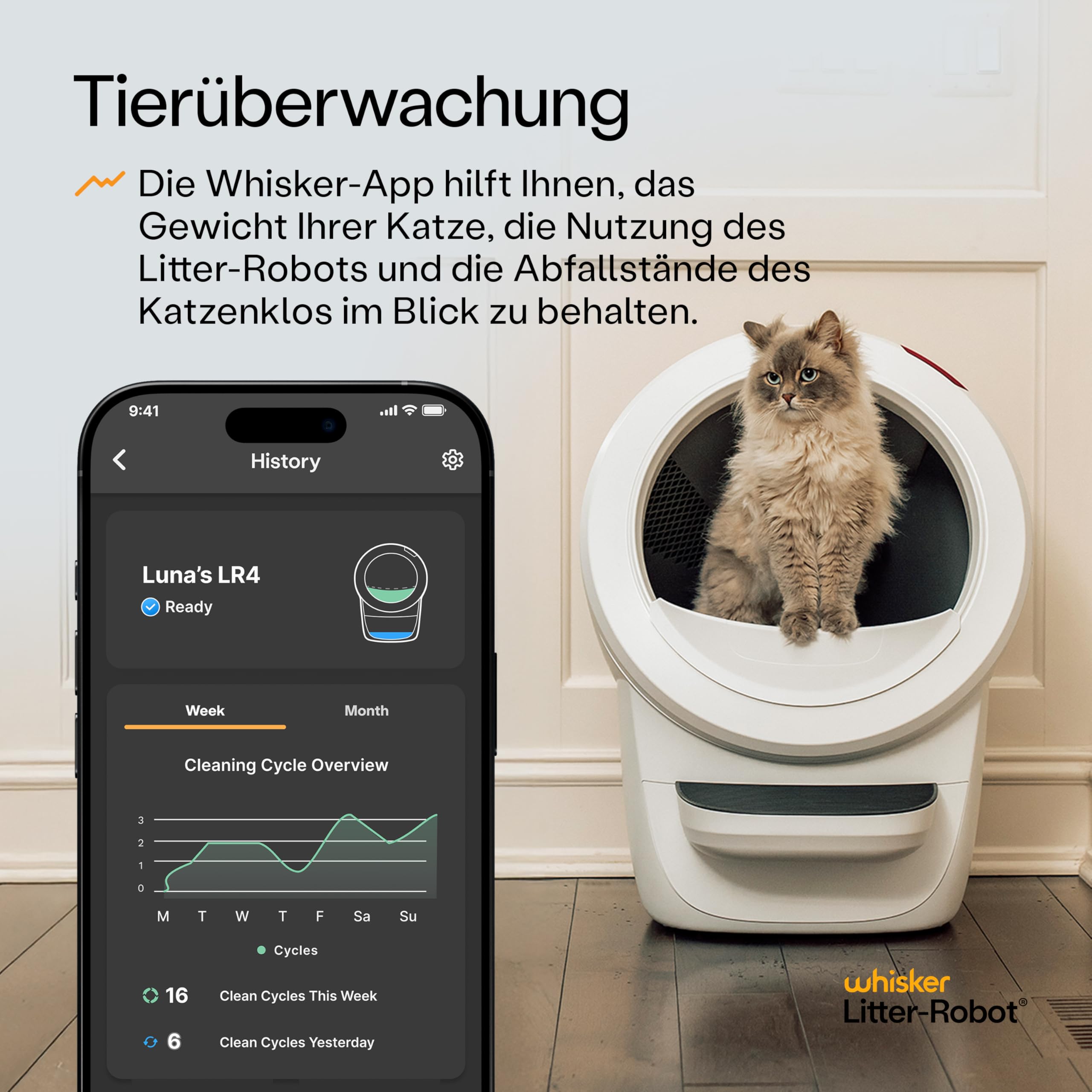 Litter-Robot 4 von Whisker, Weiß - Automatische, selbstreinigende Katzentoilette, hilft Gerüche zu reduzieren, funktioniert mit jedem klumpenden Streu
