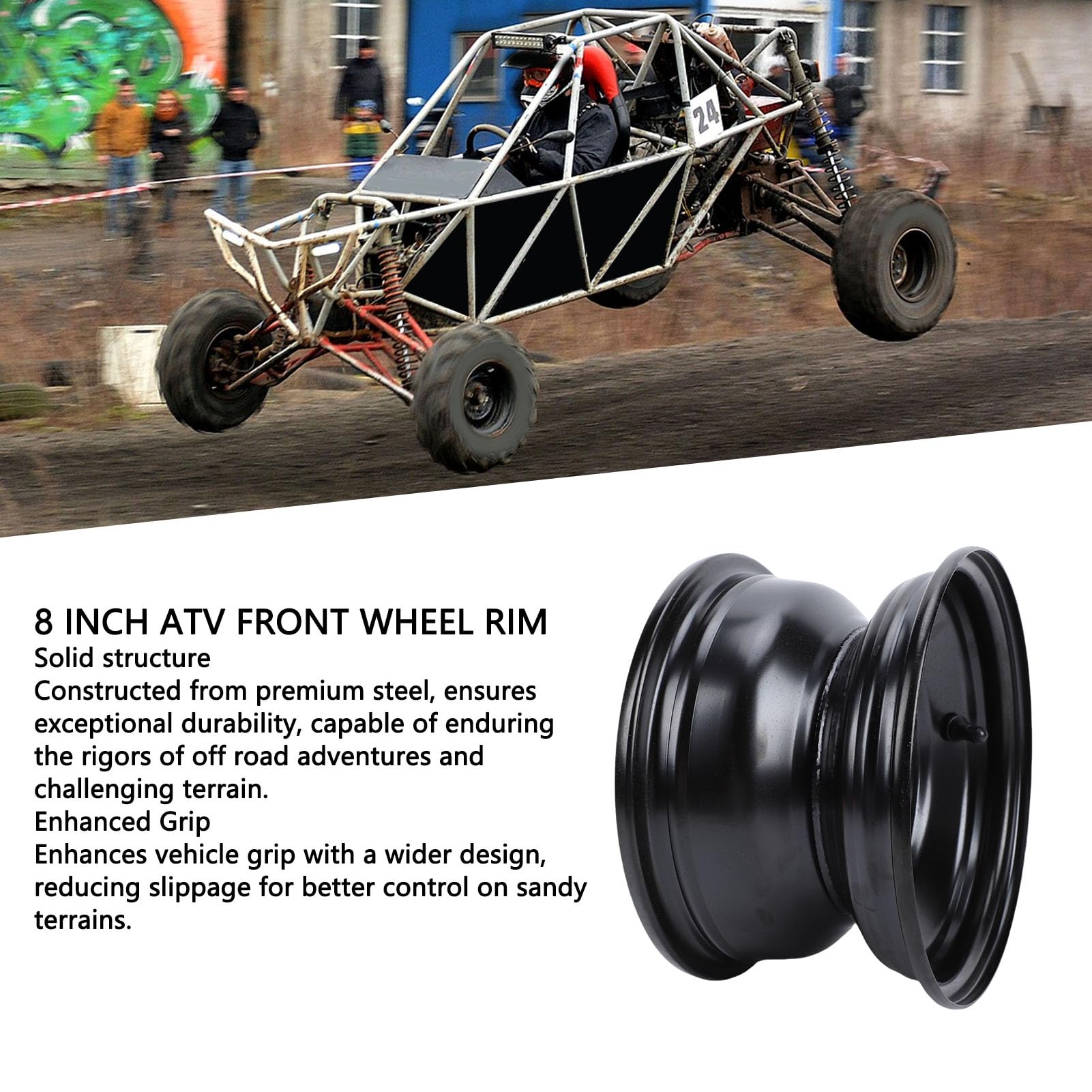 Srliya Cerchione Anteriore ATV 19x7-8 da 8 Pollici 4 Fori per Bulloni Cerchio Ruota in Acciaio Ad Alta Resistenza 19x7.00- per Tosaerba Go Kart Quad Dirt Bike Buggy