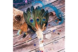 Witch's Wand Feather Smudge Wand Shaman Fan with Selenite Stick Handle and...