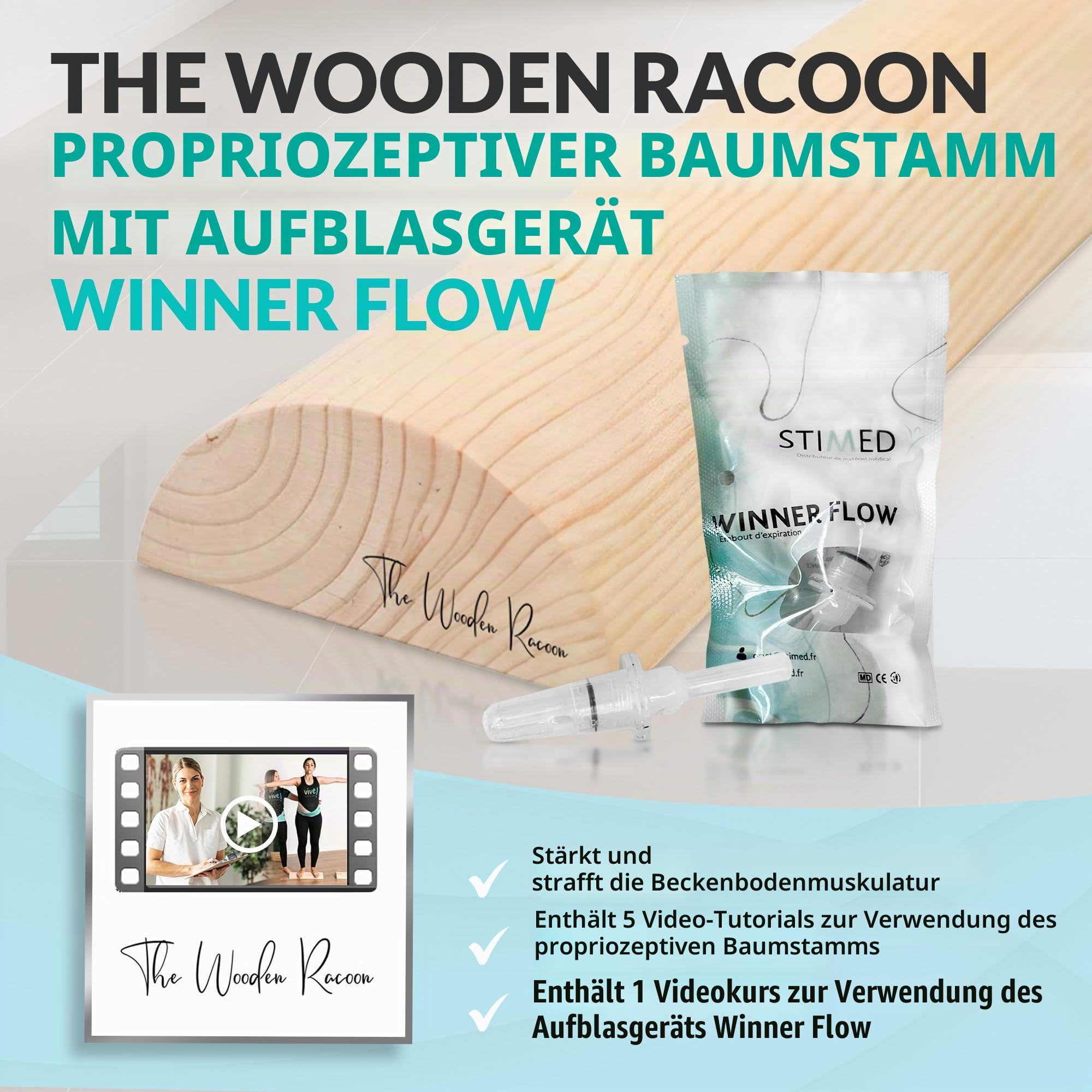 TWR ®- Propriozeptiver Stamm mit Winner FLOW Insufflator. EIGENE HERSTELLUNG. Einzelstück. Offizielle Maße 49,5 x 17 x 7,5 in Kiefernholz, für Hypopressive, 5P, Eutonia, Holzroller, Logsurf