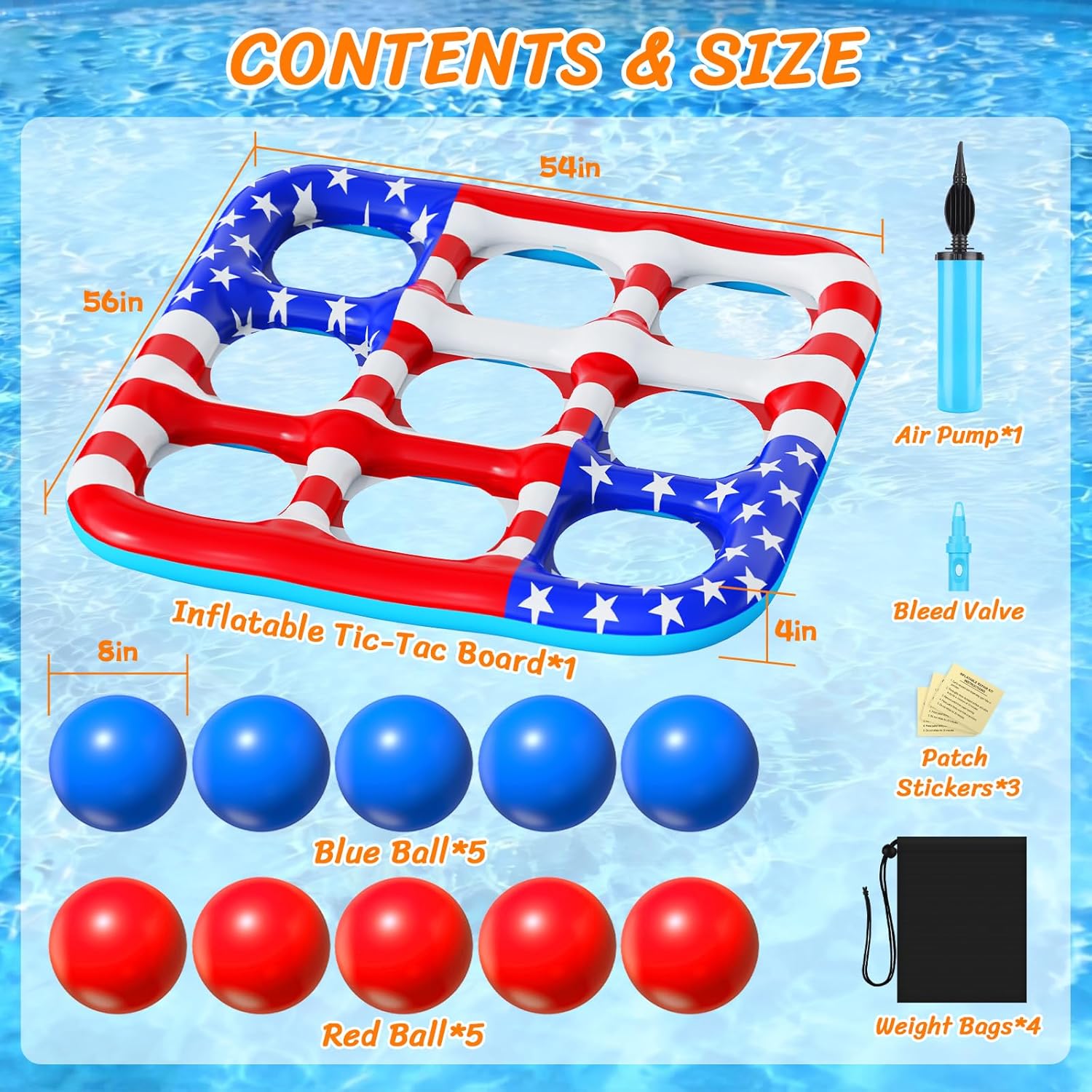 Pool Toys Games for Kids - Inflatable Outdoor Water Toys for Adults and Family Giant US Flag Floating Board Swimming Pool Game Float with 10 Balls Outdoor Beach Toy for Adults Teens Kids