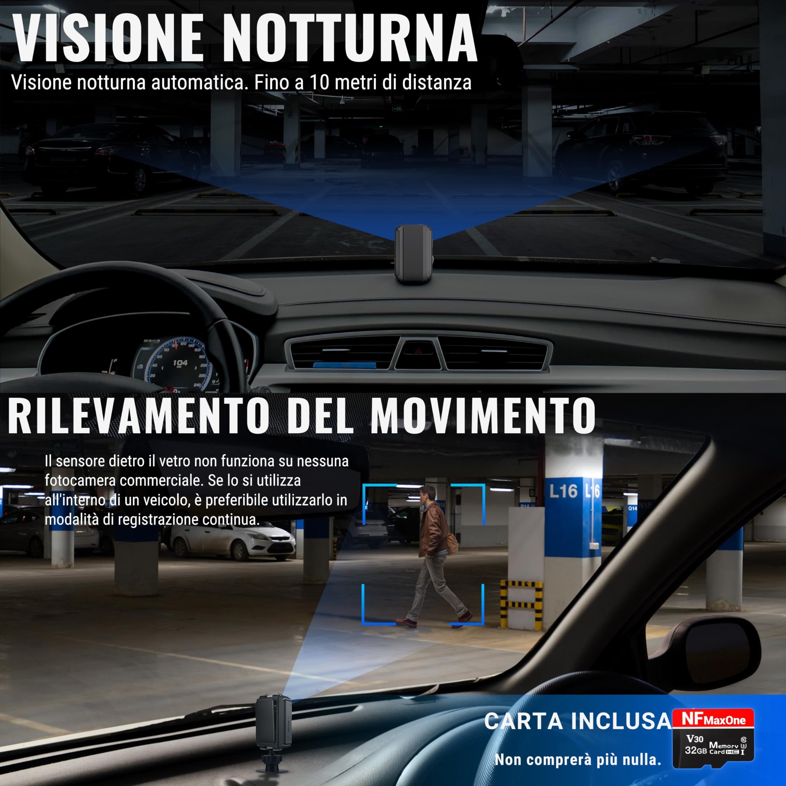 Mini Telecamera Spia Nascosta, Telecamera Senza Wifi Per Auto, Microcamera Spia Per Parcheggi E Luoghi Senza Internet, Include Microsd 32GB, 11 Ore Di Batteria, Spy Cam, Videocamera Interno Esterno