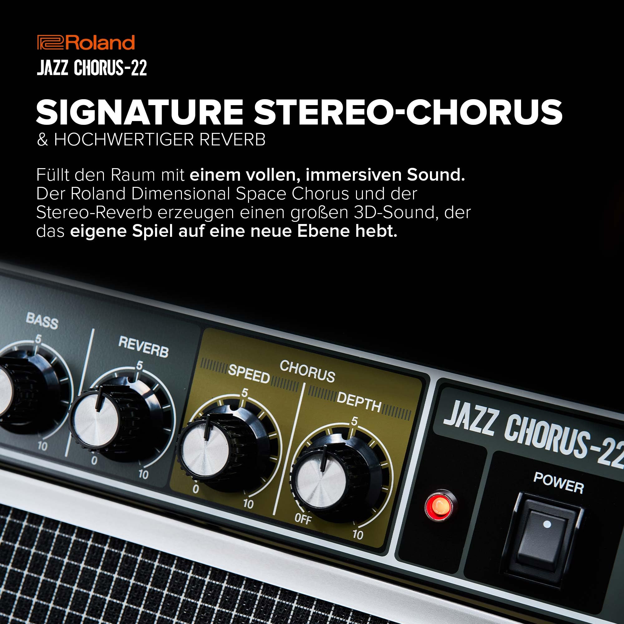 Roland JC-22 Jazz Chorus | Ultrakompakter Gitarrenverstärker | Legendärer JC Clean-Sound | Einzigartiger Chorus-Effekt | Leistungsstarker 30 Watt Stereoverstärker | Zwei 6,5” Lautsprecher