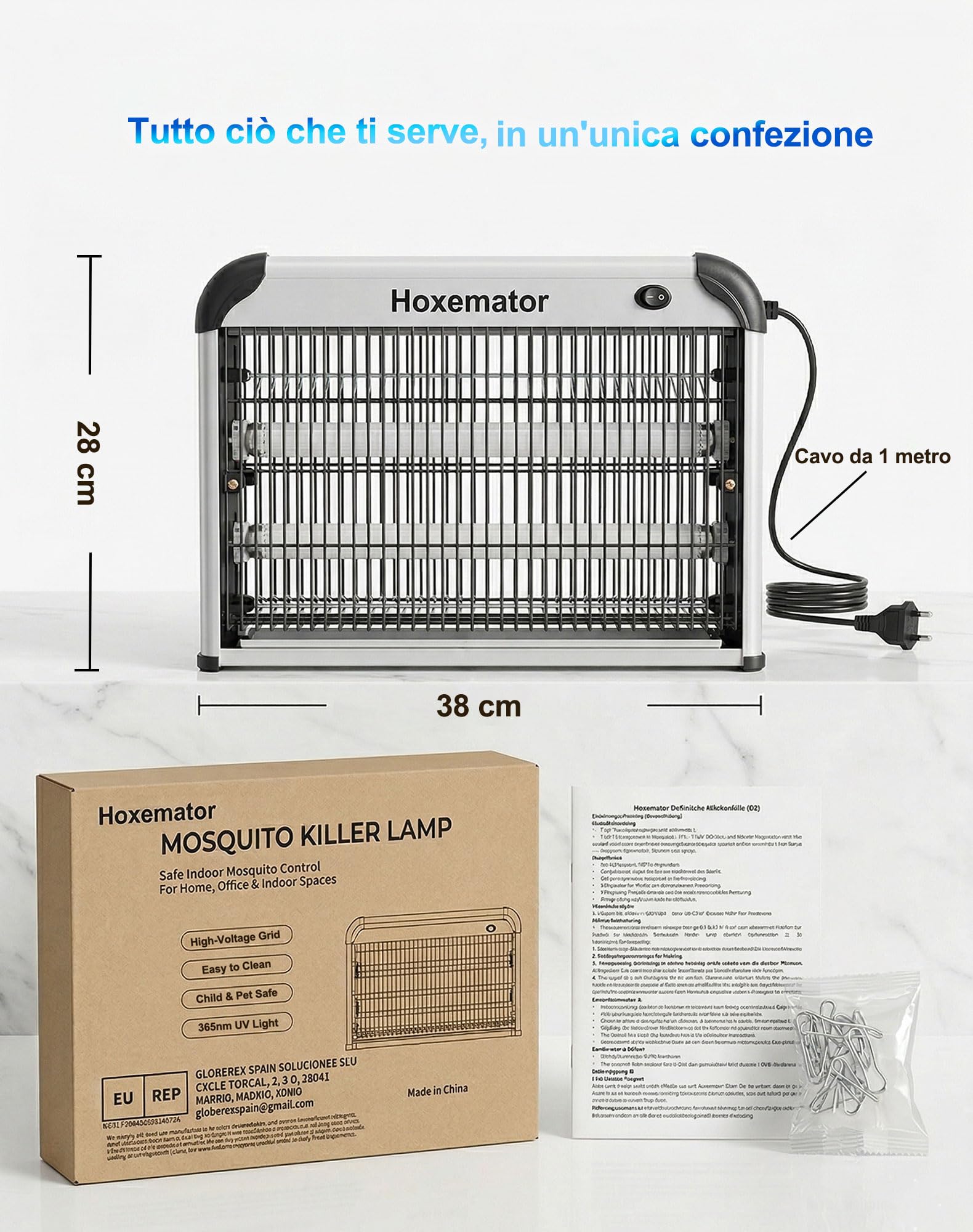 Antizanzare Elettrico 20W Lampada Zanzare con Luce UV 365nm, Zanzariera Elettrica Esterno e Interno, Chimica-Free, Silenziosa Trappola Insetti e Mosche per Camera, Cucina, Patio, Giardino