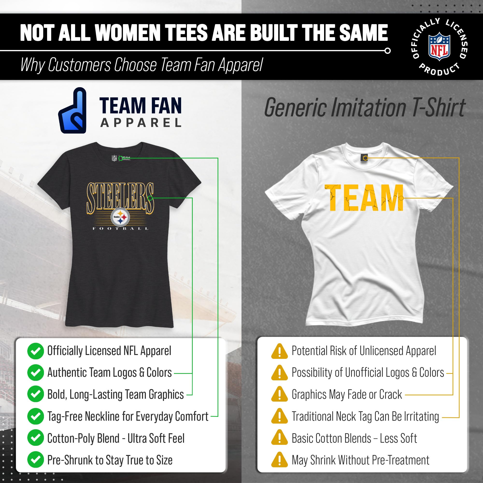 Team Fan Apparel NFL Damen Overtime Blueprint Tag-Less T-Shirt, Damen-Fußball-T-Shirt, kurzärmelig, weiche Baumwolle, Vintage