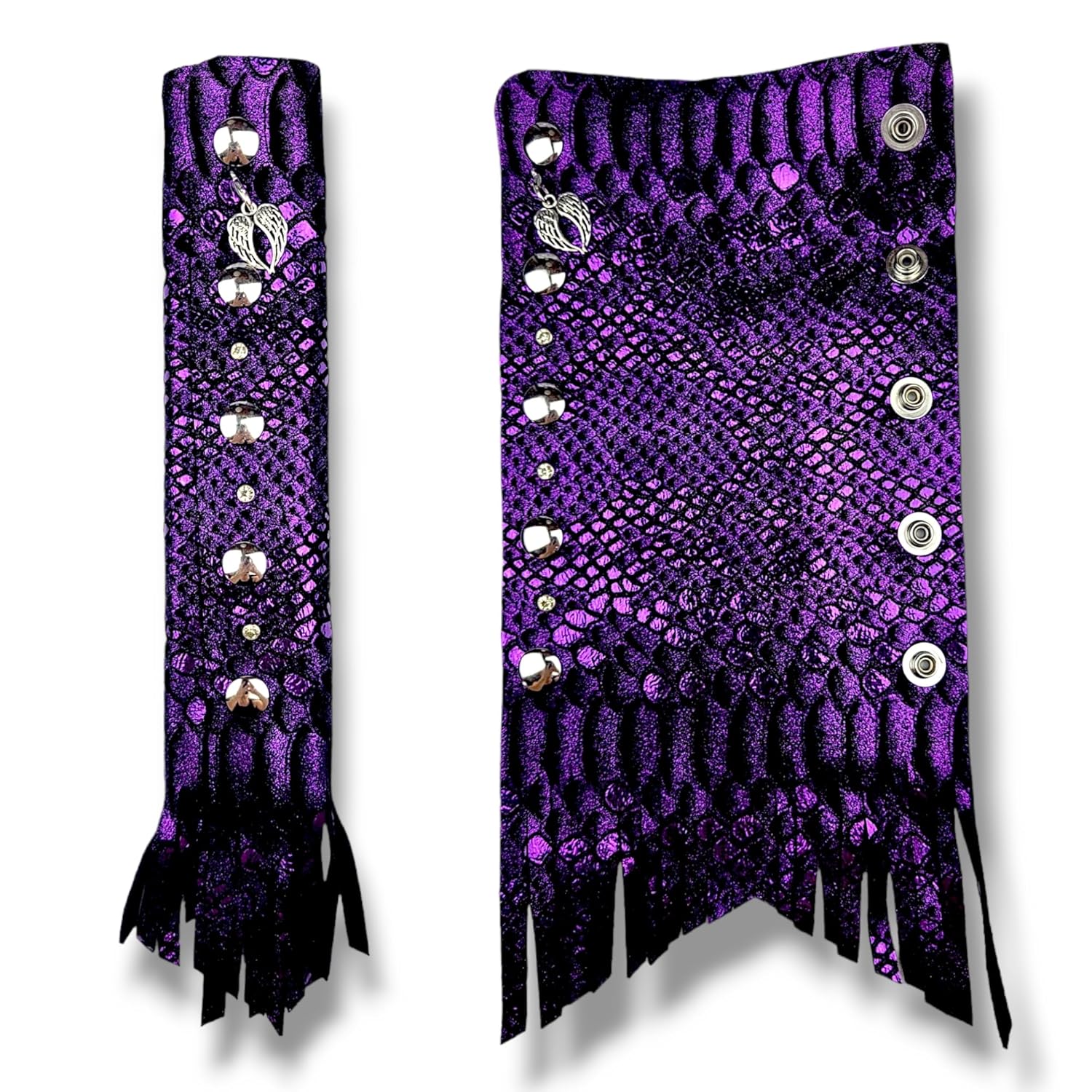 PURPLE Glitter Leather Hair Wrap 6" inch to 22" inch - Handmade Ponytail Sleeve Long Hair Protector Saver | Colorful Bike Hair Tie Motorcycle Helmet Accessory Fringe & Crystals | Made in USA (8 inch)