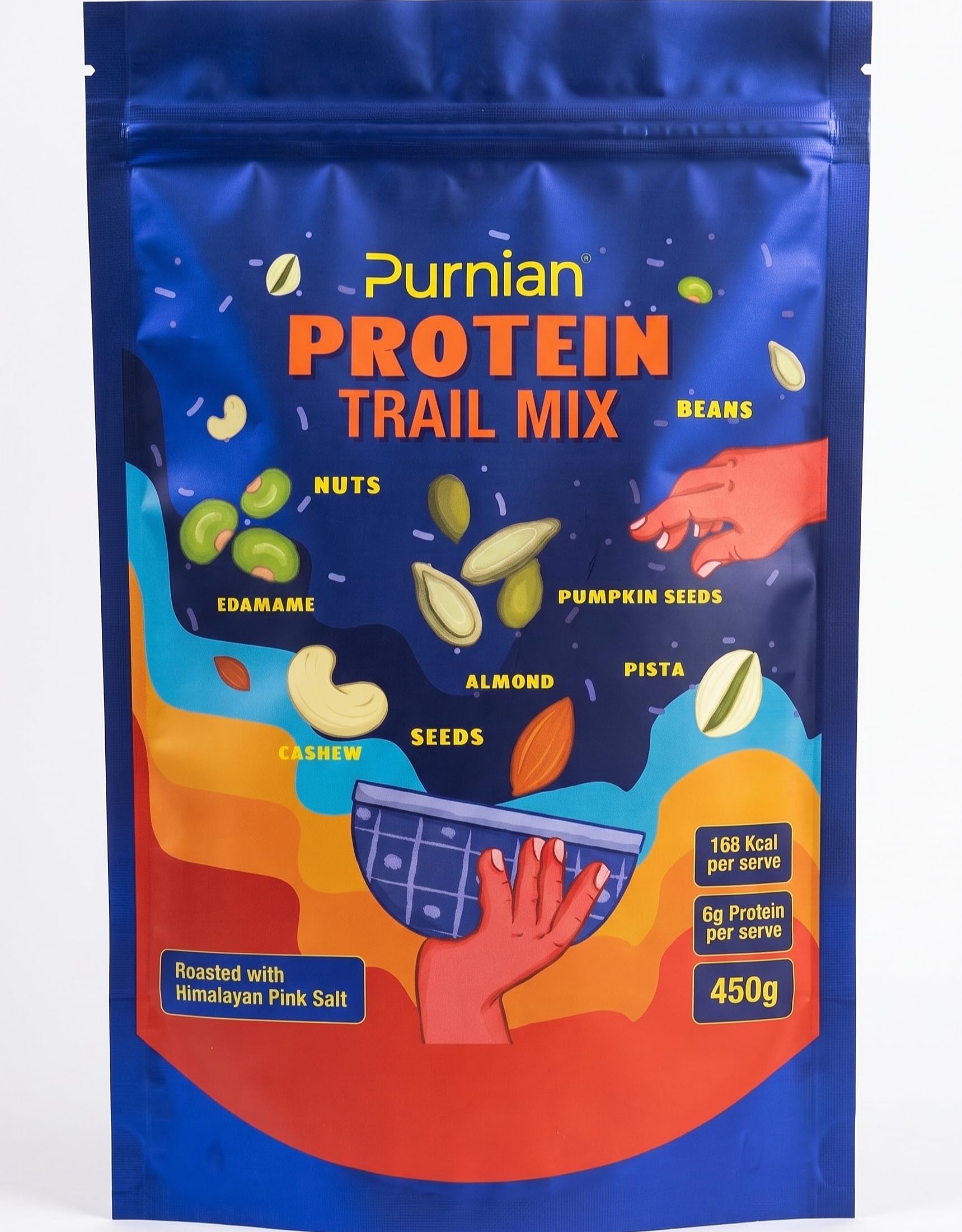 Purnian High Protein Nuts, Edamame & Seeds Trail Mix, 450g | 6g Protein Per Serving | Roasted Almonds, Cashews, Pistachios & Pumpkin Seeds with Himalayan Salt, No Oil | Gym, Office & Travel Snack"-image-35