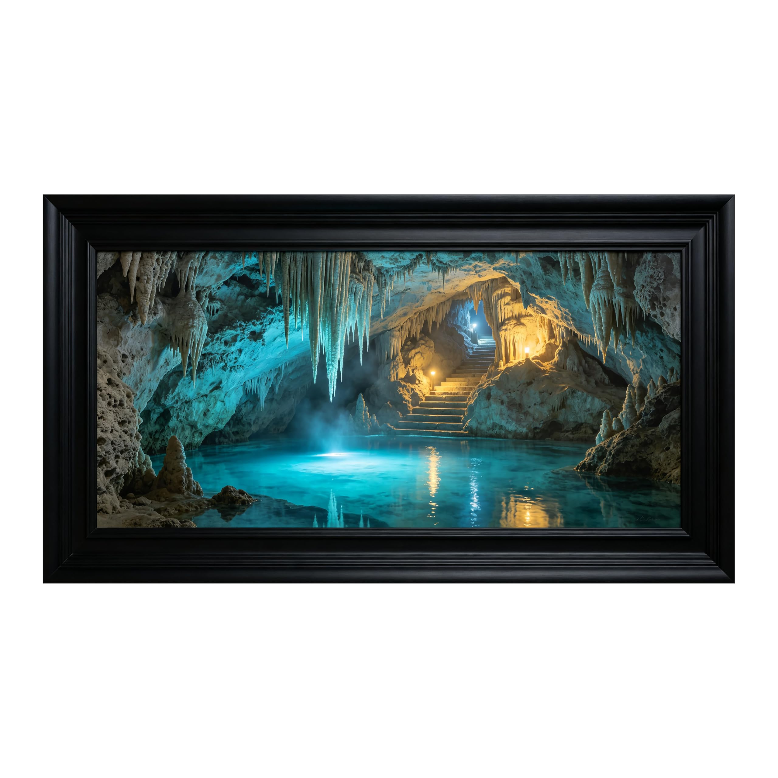 Yzpallescene Art260711095 3D Framed Wall Art Cave Underground Lake Stalactite Landscape Panoramic Large Size Selfadhesive Removable Wall Decor Prints Artwork For Living Room Bedroom Office