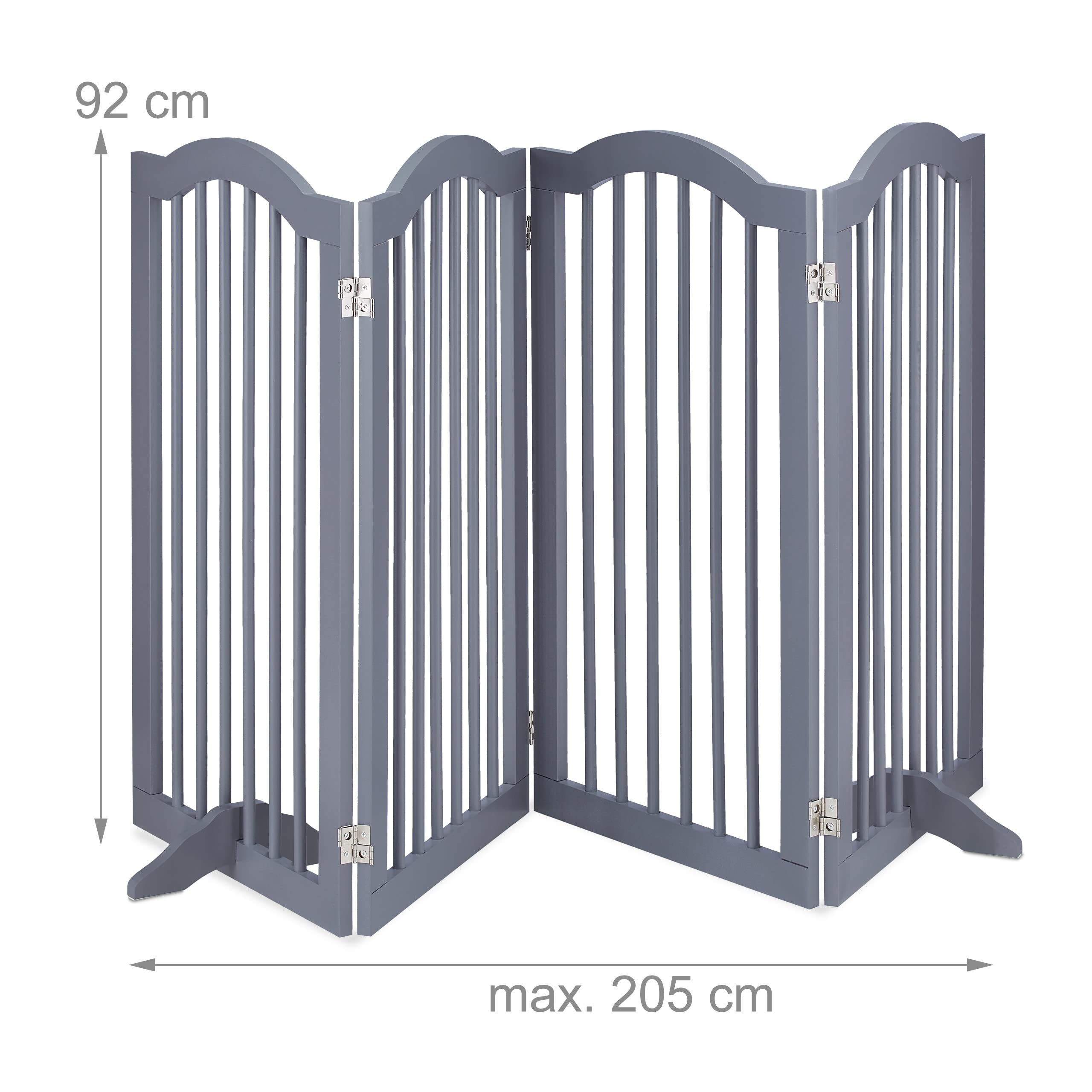 Relaxdays Barrera Seguridad Niños, 4 Paneles, Alto 92 cm, Valla Protección Bebés y Mascotas, Plegable, 92x205 cm, Gris